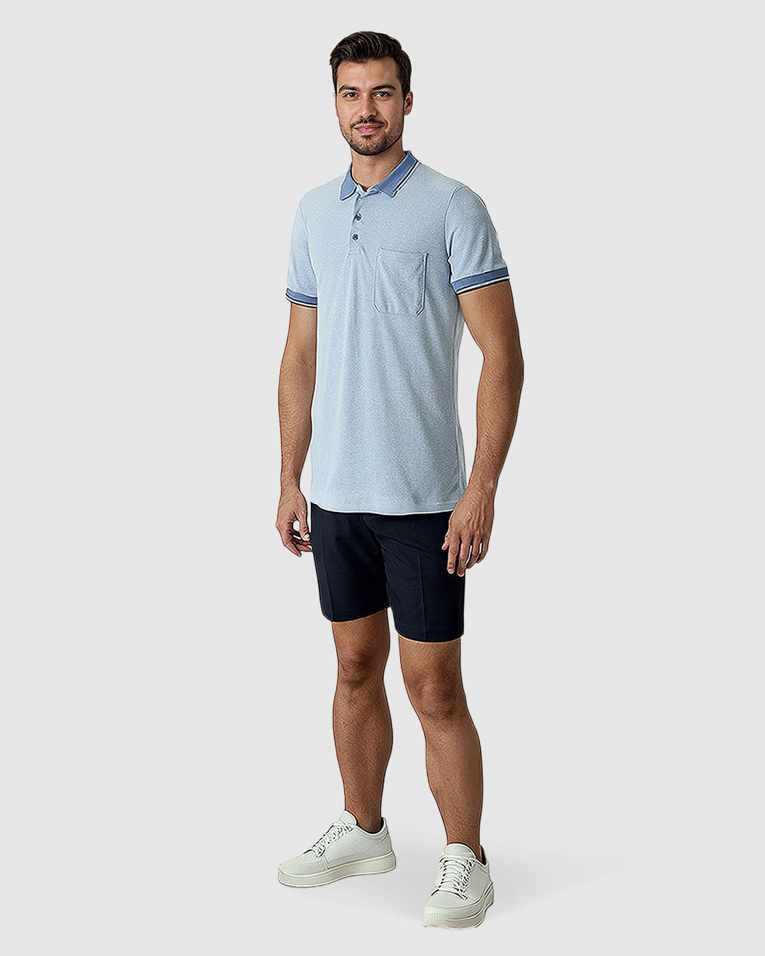 Camisa Polo Masculina Regular Bolso Frontal Em Malha Piquet Texturizada - Imagem 5