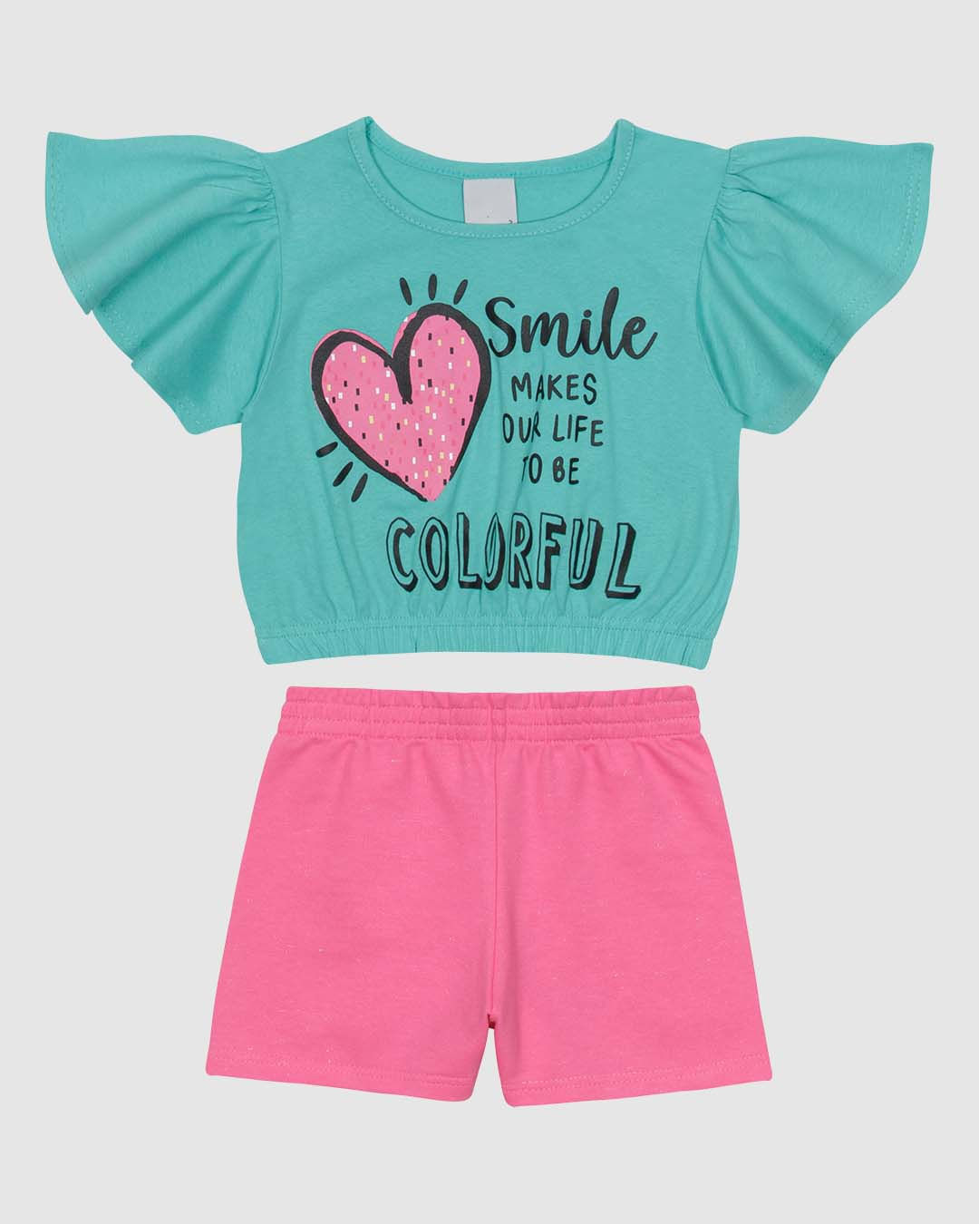 Conjunto Curto Infantil Menina Blusa Manga Curta Godê Em Algodão Malwee Kids - Imagem 2