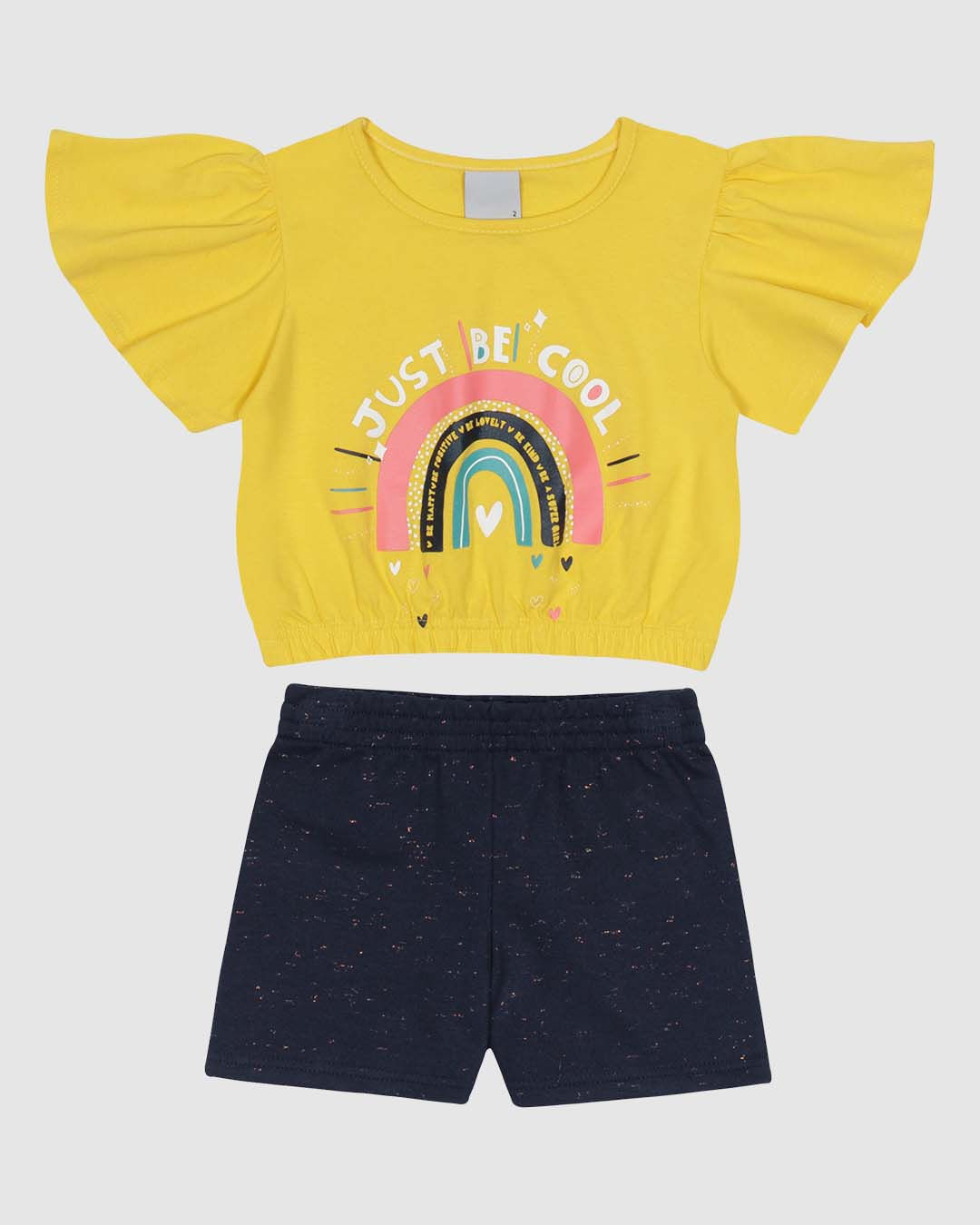 Conjunto Curto Infantil Menina Blusa Manga Curta Godê Em Algodão Malwee Kids
