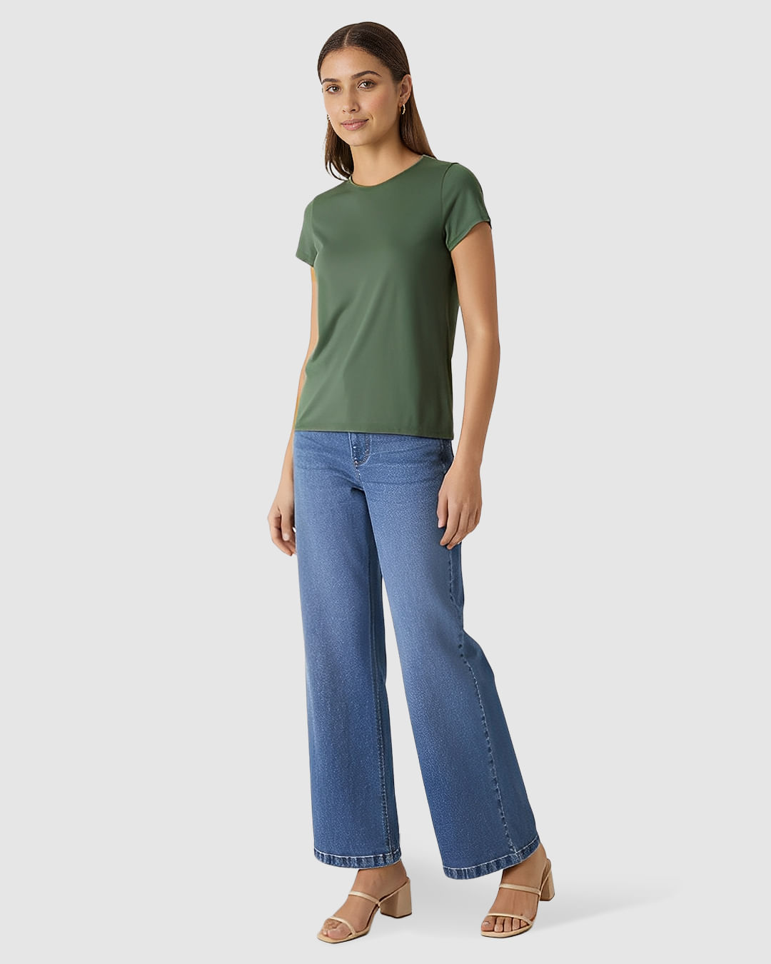 Blusa Básica Feminina Decote Redondo Manga Curta Em Malha Algodão Pima - Imagem 14