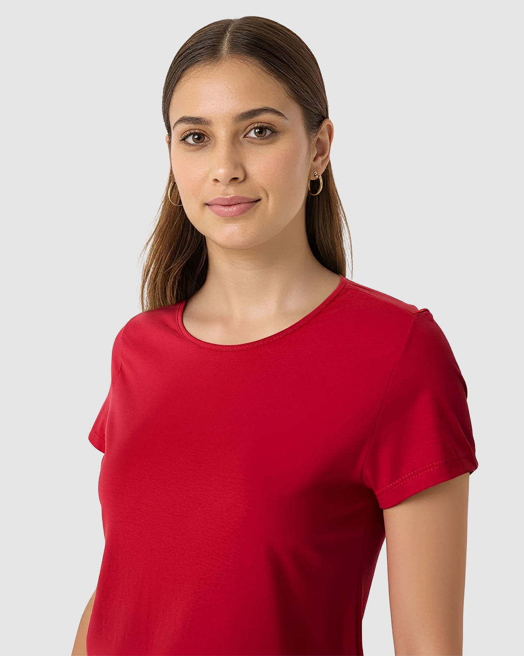 Blusa Básica Feminina Decote Redondo Manga Curta Em Malha Algodão Pima - Imagem 2