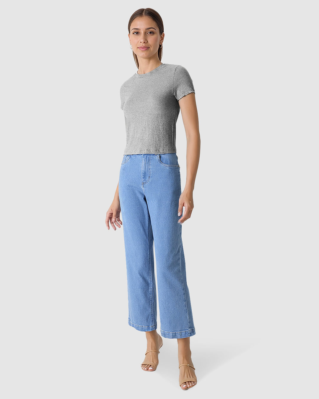 Blusa Cropped Feminina Decote Redondo Manga Curta Em Malha Texturizada - Imagem 27