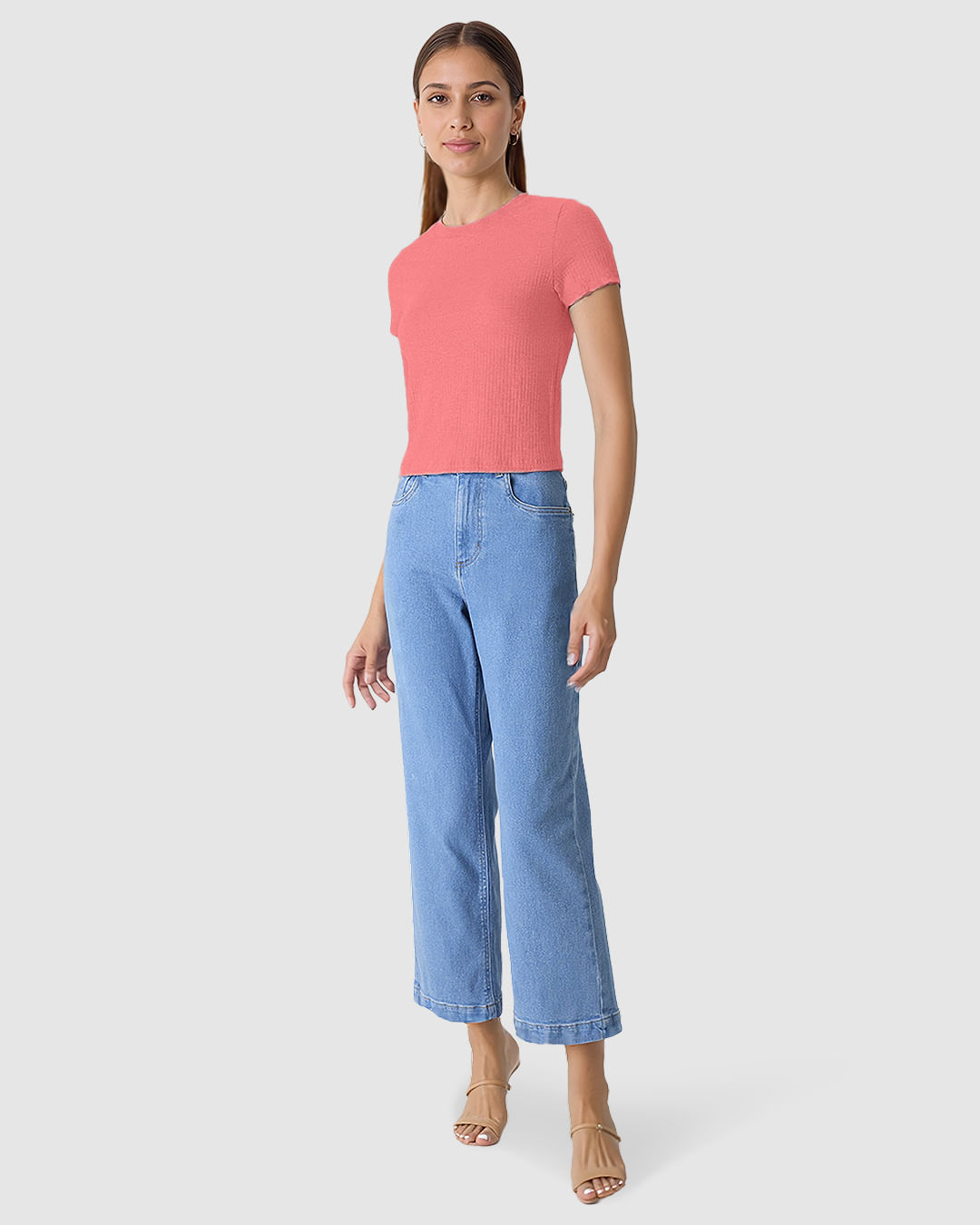 Blusa Cropped Feminina Decote Redondo Manga Curta Em Malha Texturizada - Imagem 27