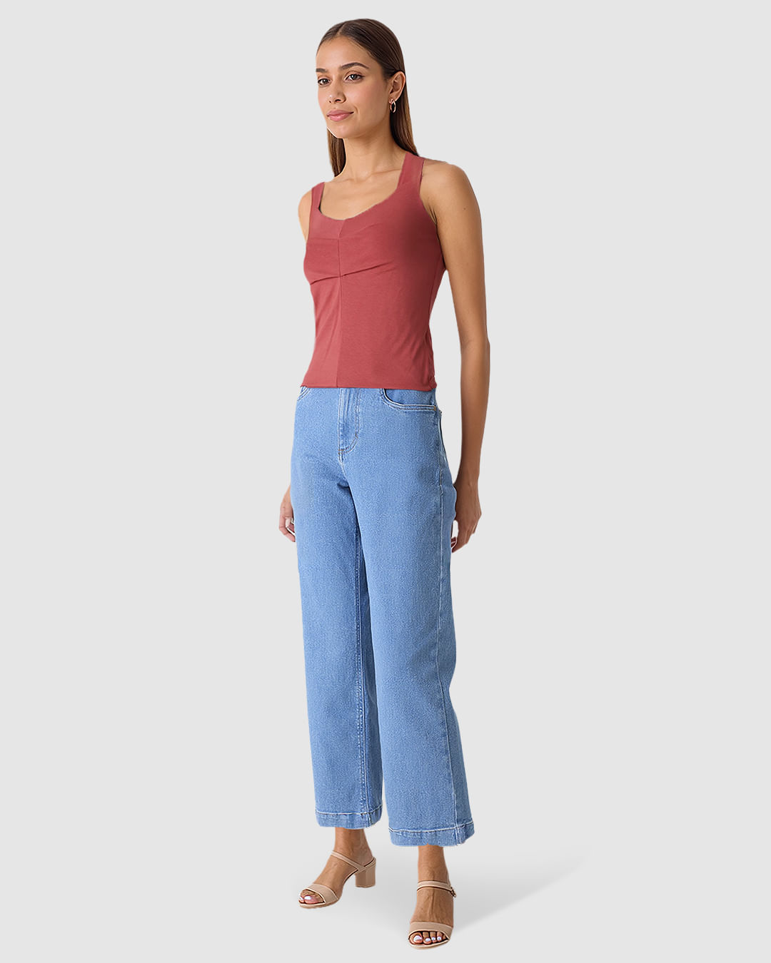 Regata Feminina Decote V Alça Larga Em Viscose Stretch - Imagem 12