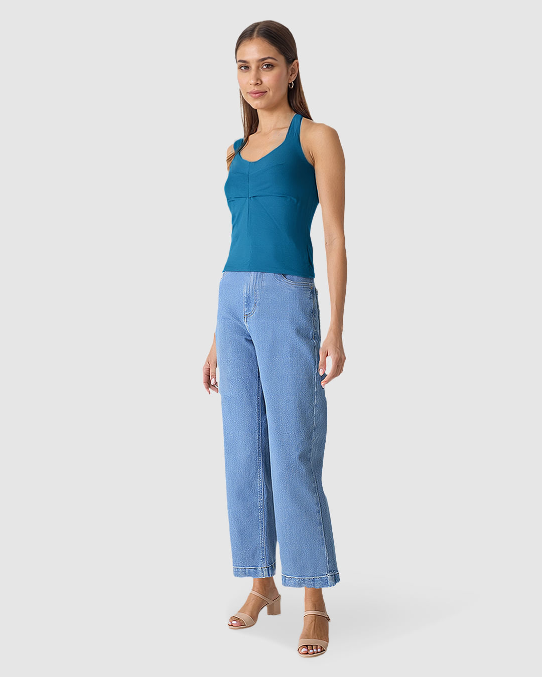 Regata Feminina Decote V Alça Larga Em Viscose Stretch - Imagem 7