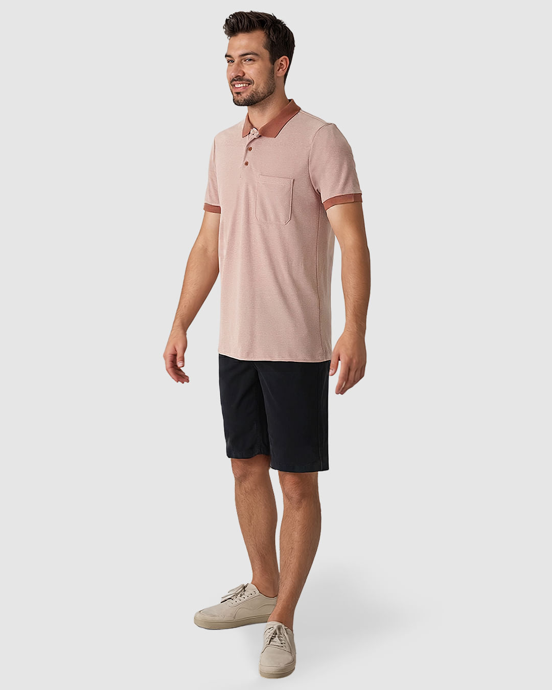 Camisa Polo Masculina Regular Bolso Frontal Em Malha Piquet Texturizada - Imagem 17