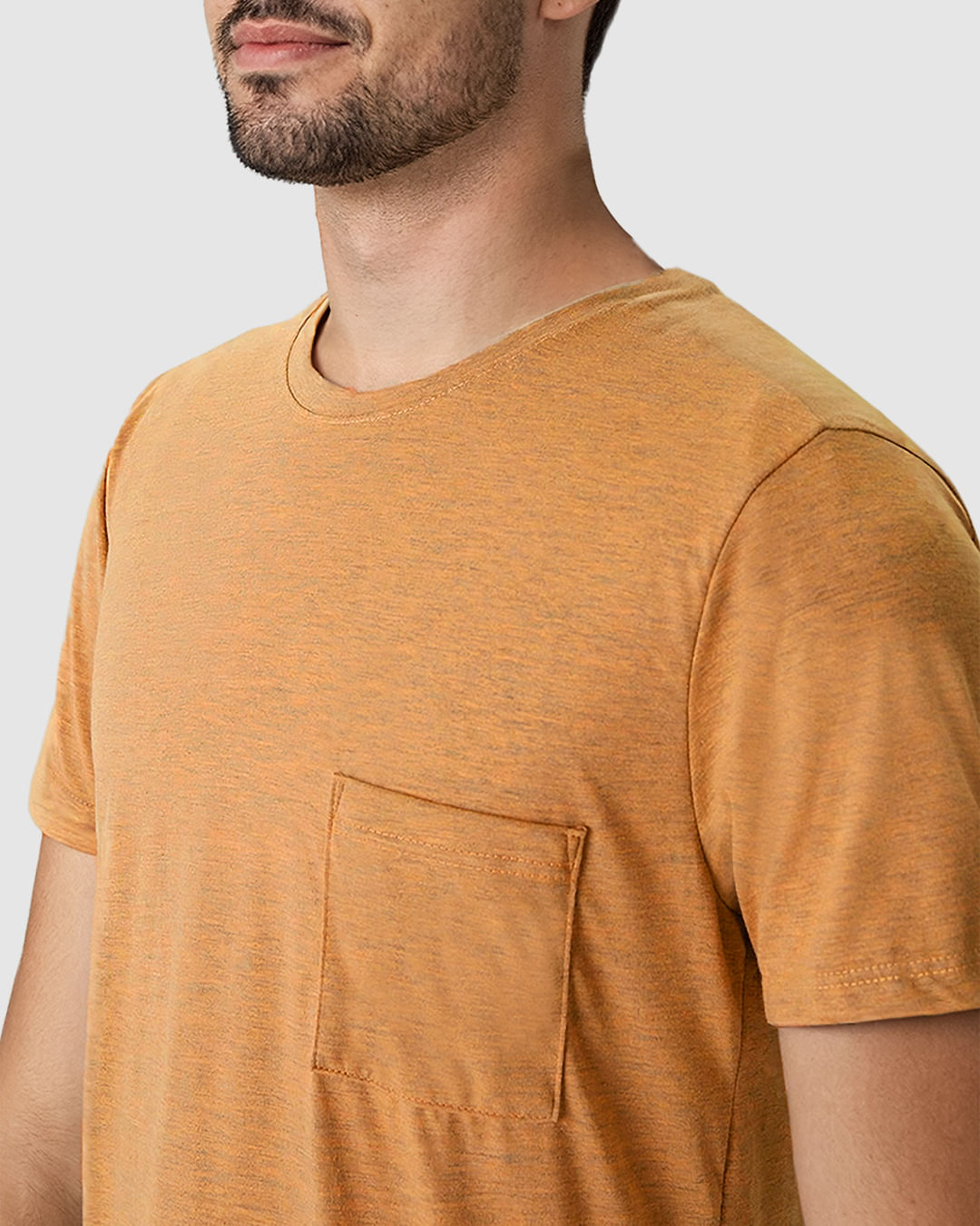 Camiseta Masculina Bolso Frontal Etiqueta Decorativa Em Malha Com Textura - Imagem 6