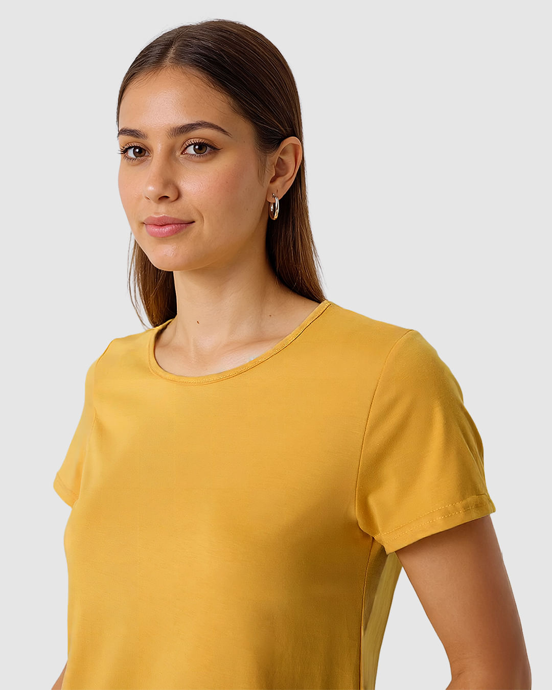 Blusa Básica Feminina Decote Redondo Manga Curta Em Malha Algodão Pima - Imagem 3