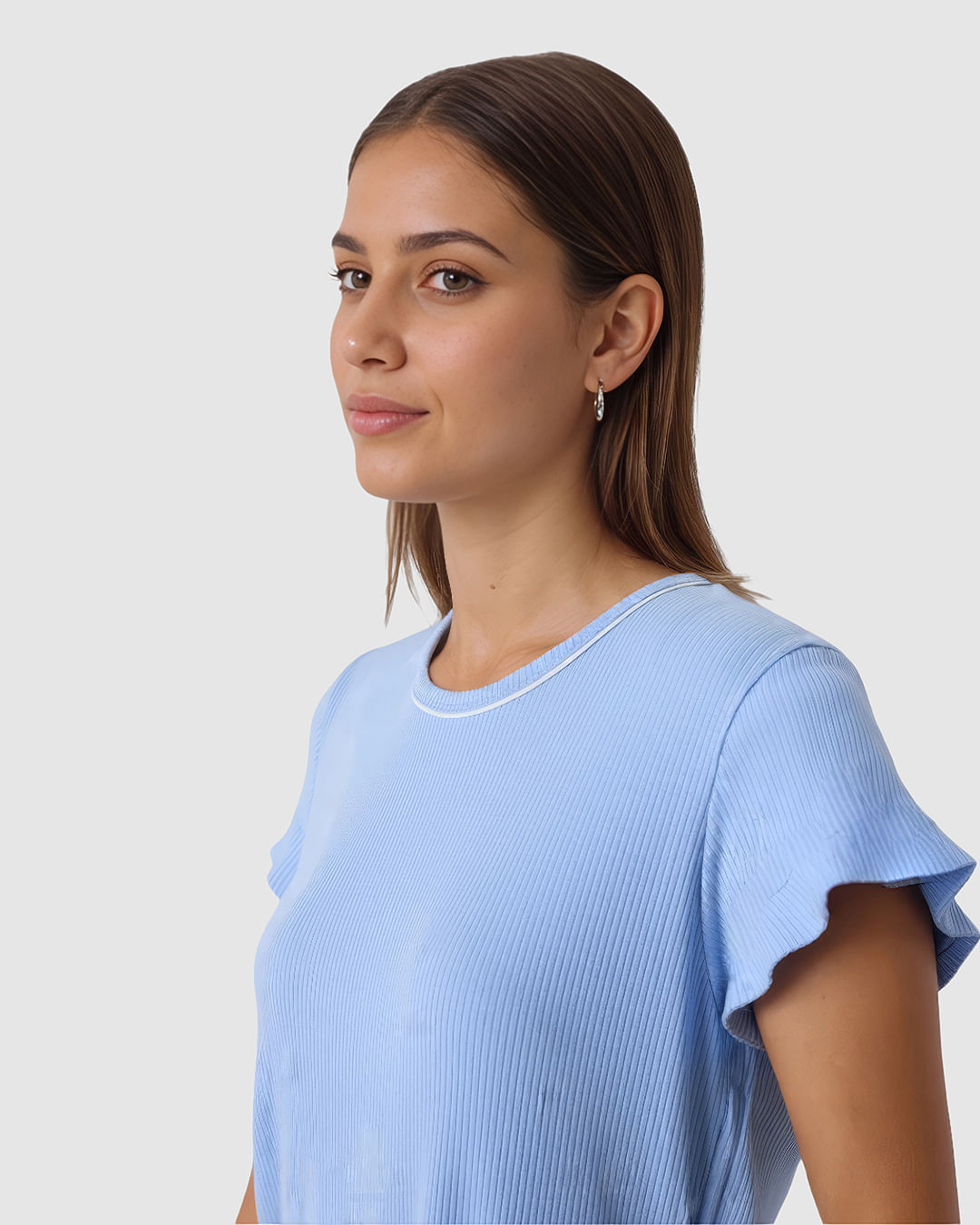 Pijama Curto Feminino Costura Filete Gola Em Malha De Viscose Canelada - Imagem 3