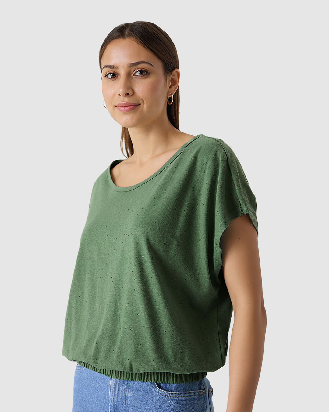 Blusa Ampla Feminina Barra Acabamento Elástico Em Malha Botonê - Imagem 13