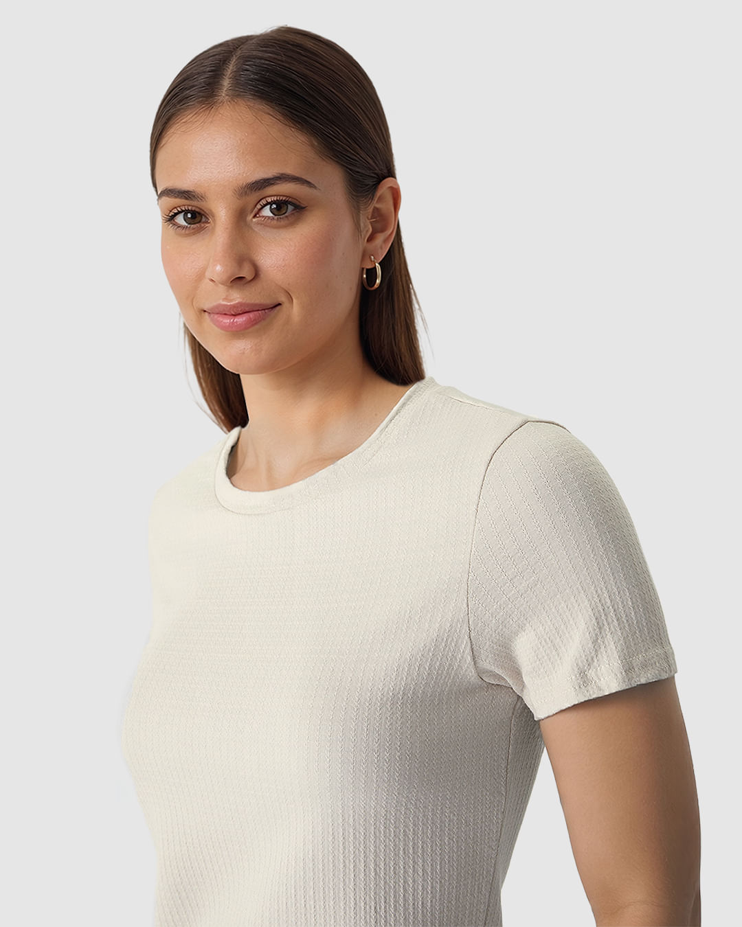 Blusa Cropped Feminina Decote Redondo Manga Curta Em Malha Texturizada - Imagem 3