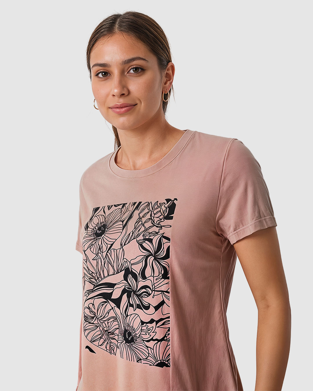 Camiseta Feminina Estampa Ilustrativa Floral Em Algodão - Imagem 23