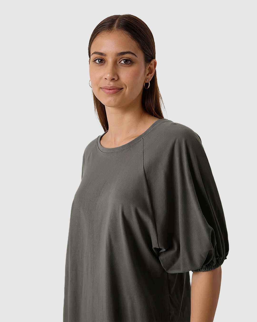 Blusa Ampla Feminina Manga Bufante Com Elástico Em Algodão - Imagem 8