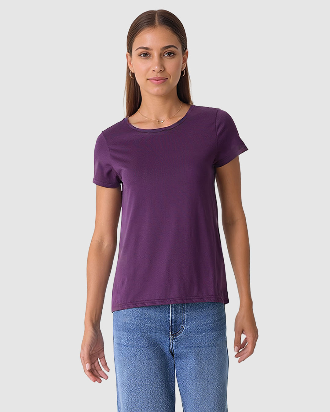 Blusa Básica Feminina Decote Redondo Manga Curta Em Malha Algodão Pima - Imagem 16