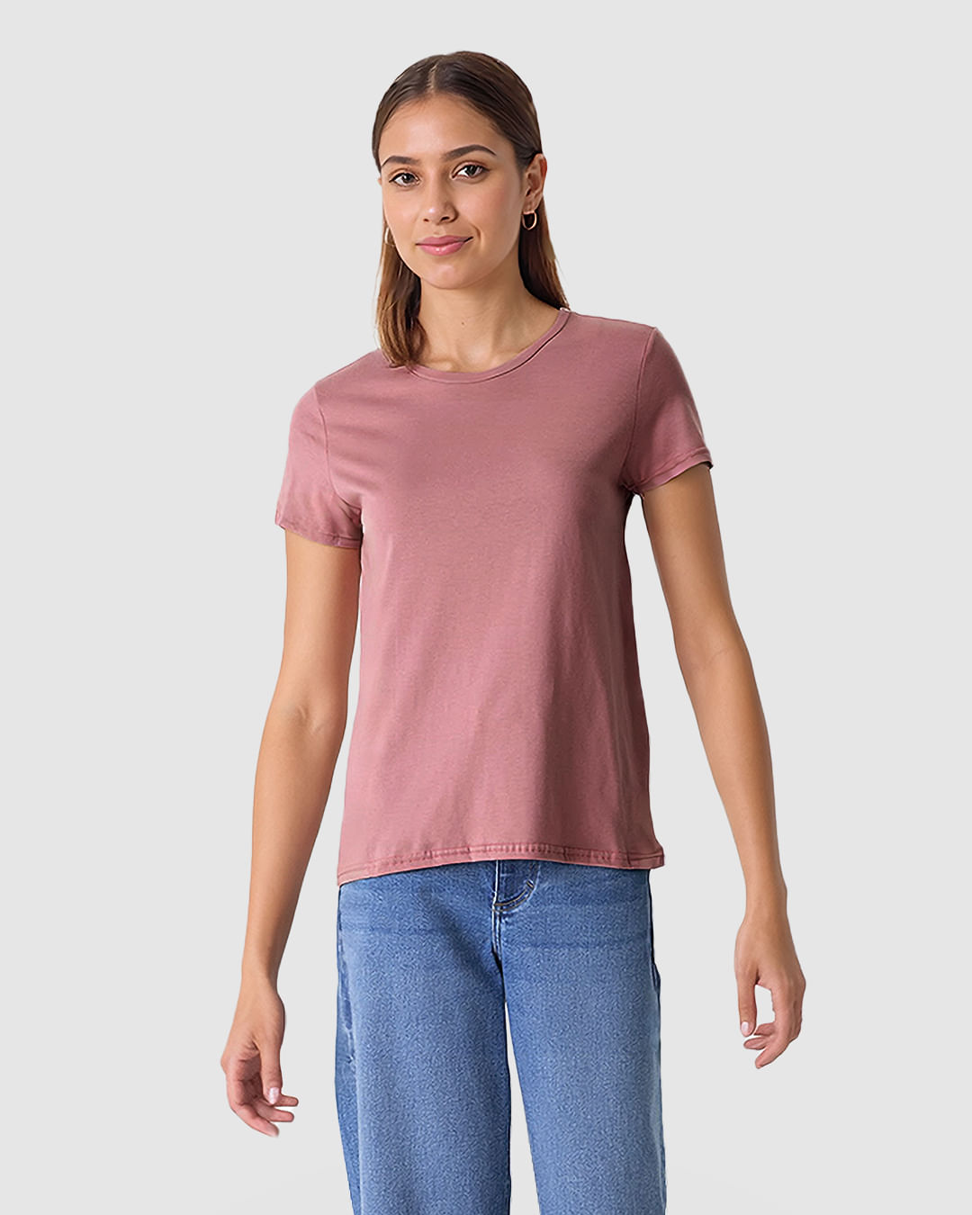 Blusa Básica Feminina Decote Redondo Manga Curta Em Malha Algodão Pima - Imagem 4