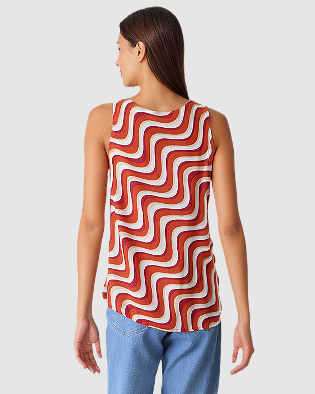 Regata Feminina Estampada Detalhe Fenda Decote Em Viscose - Imagem 4