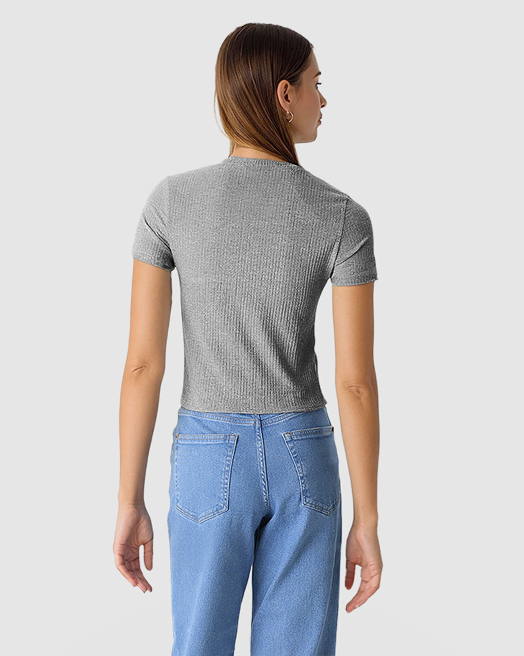 Blusa Cropped Feminina Decote Redondo Manga Curta Em Malha Texturizada - Imagem 29