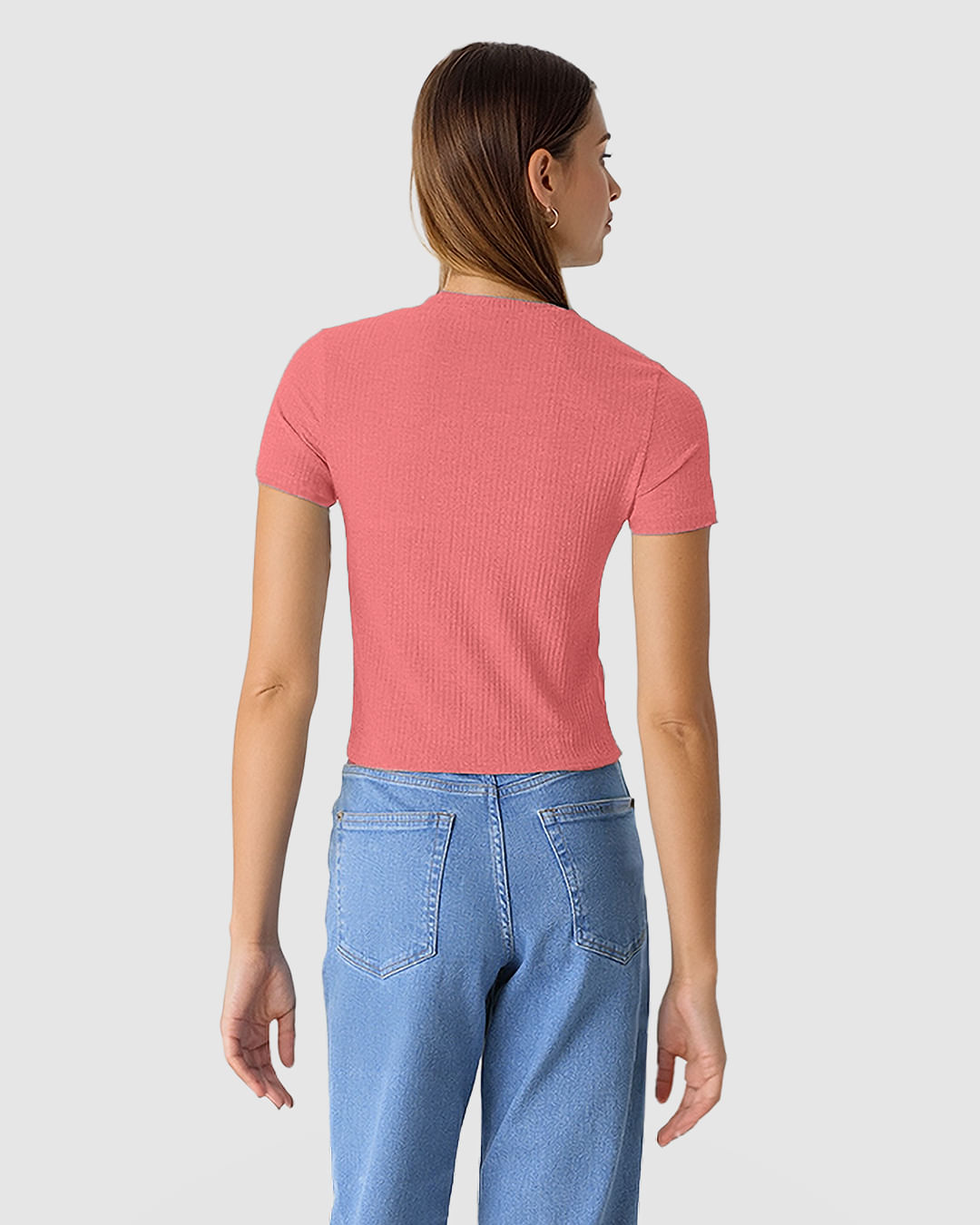 Blusa Cropped Feminina Decote Redondo Manga Curta Em Malha Texturizada - Imagem 9