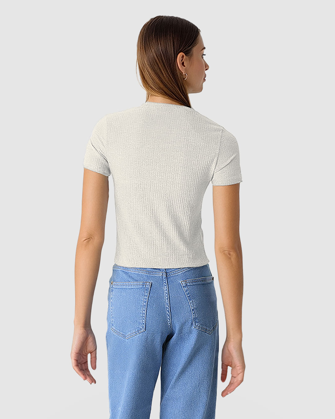 Blusa Cropped Feminina Decote Redondo Manga Curta Em Malha Texturizada - Imagem 29