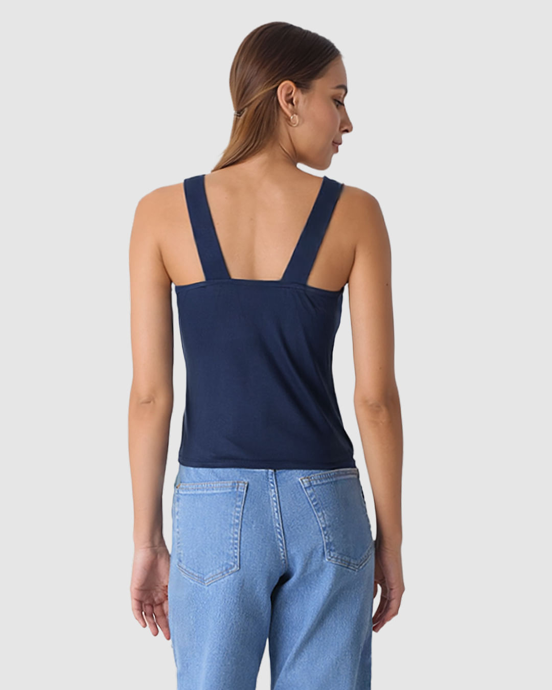 Regata Feminina Decote V Alça Larga Em Viscose Stretch - Imagem 9