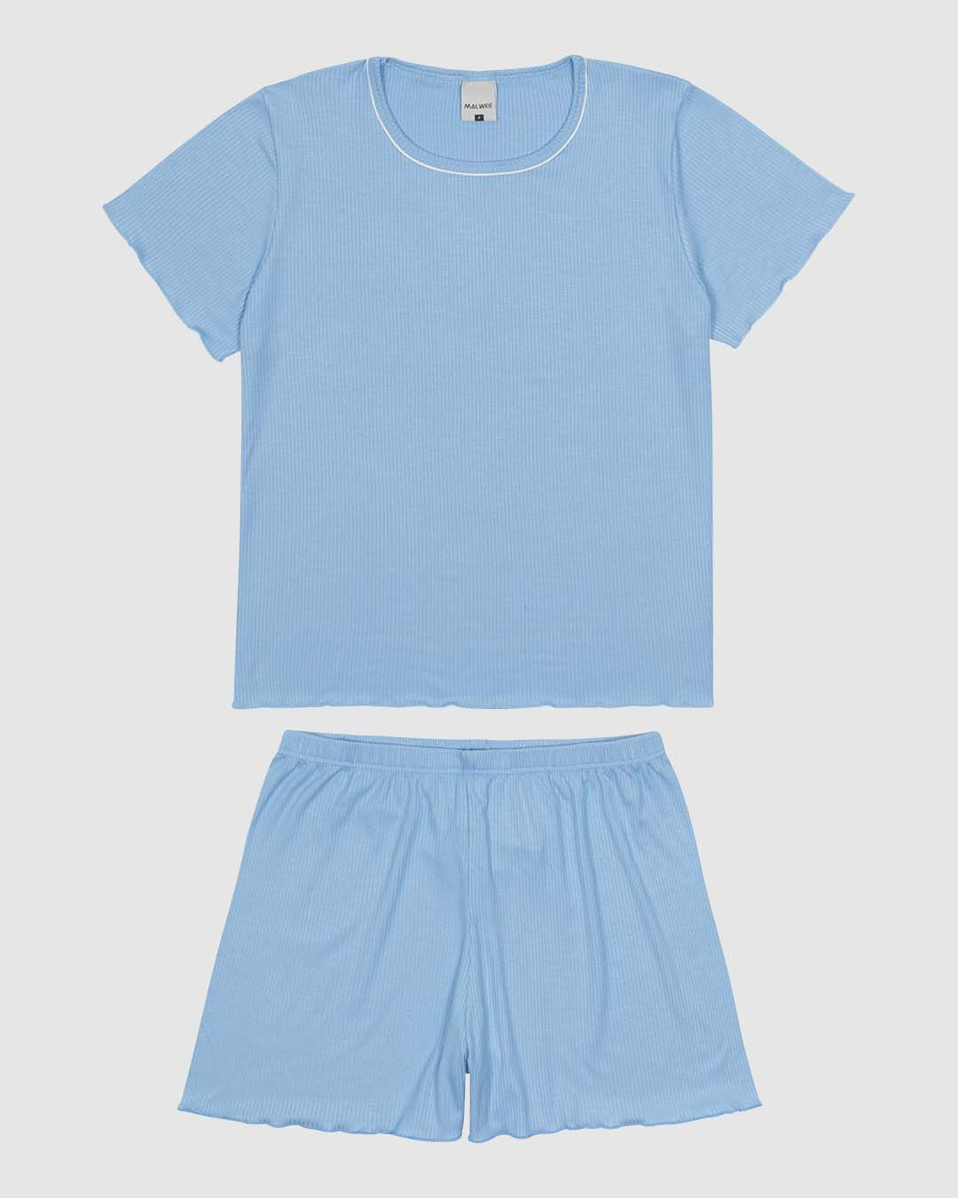 Pijama Curto Feminino Costura Filete Gola Em Malha De Viscose Canelada - Imagem 5