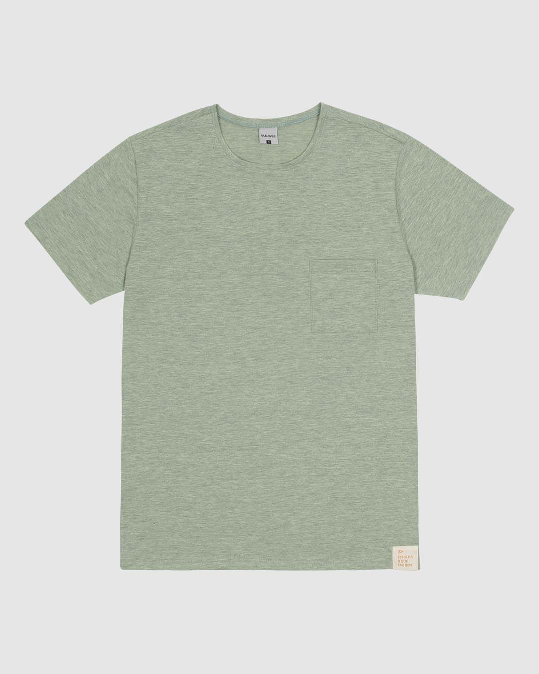 Camiseta Masculina Bolso Frontal Etiqueta Decorativa Em Malha Com Textura - Imagem 5