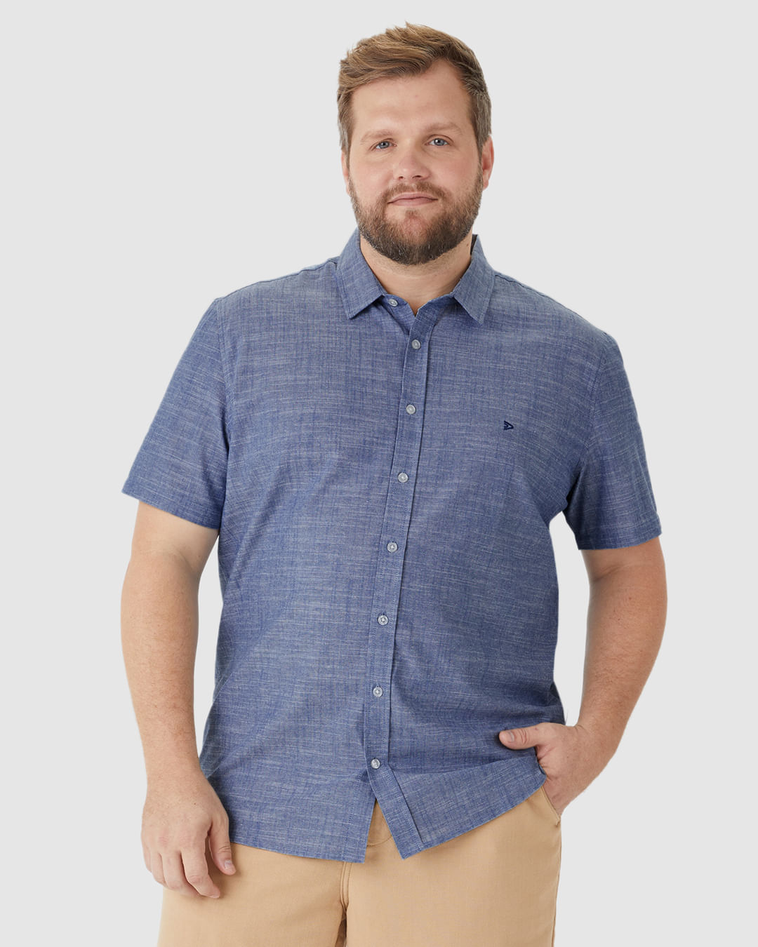 Camisa Masculina Plus Size Regular Abotoamento Frontal Em Algodão