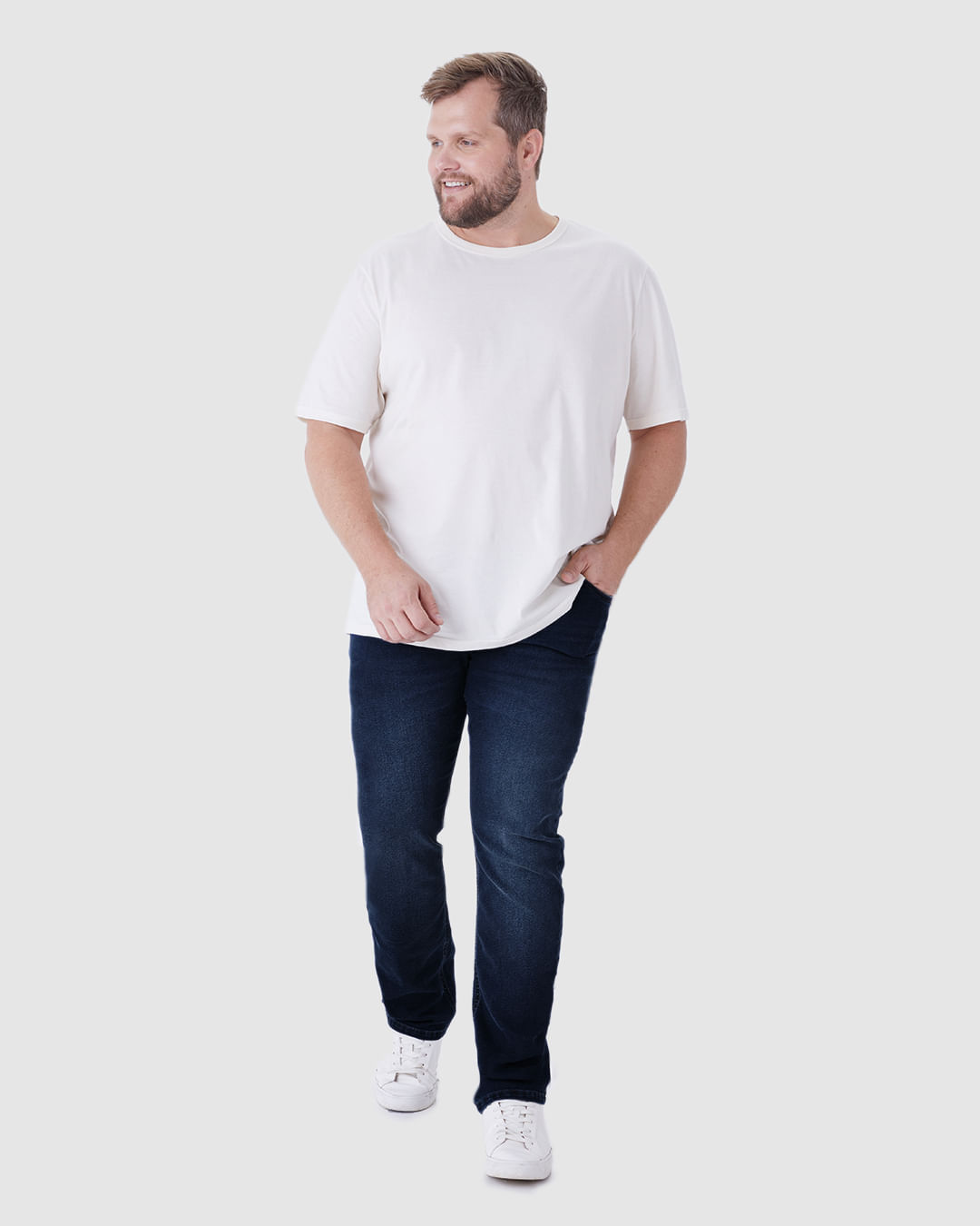 Calça Masculina Plus Size Slim Cintura Média Em Jeans Com Elastano - Imagem 16