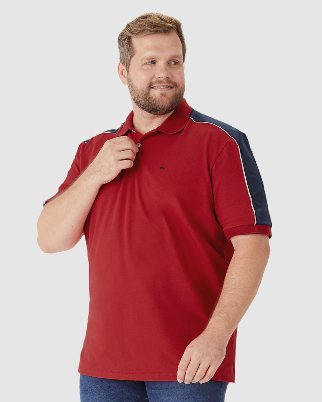 Camisa Polo Masculina Recorte Contraste Ombro em Piquet Stretch