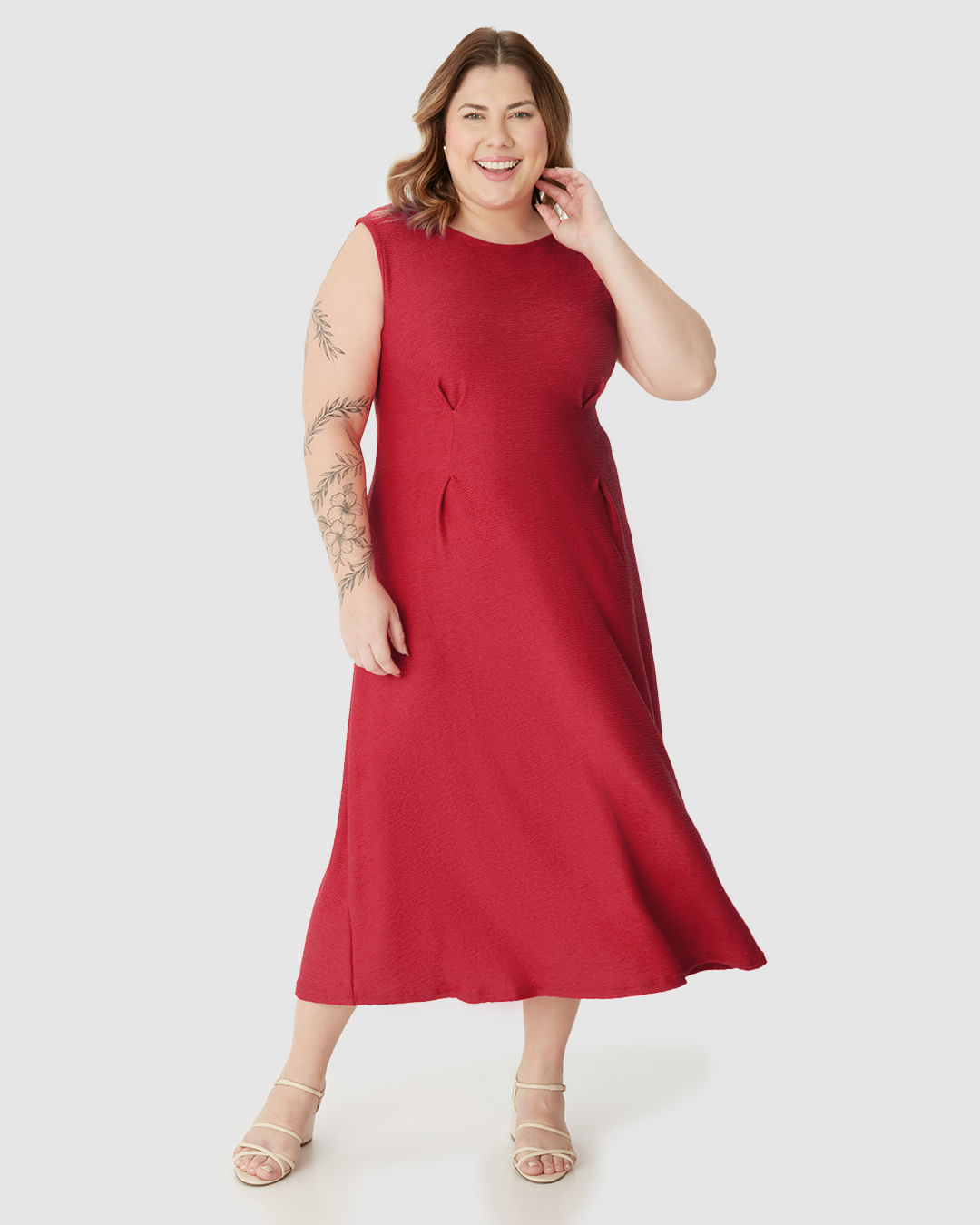 Vestido Midi Feminino Plus Size Acinturado Em Malha Viscose Texturizada - Imagem 16