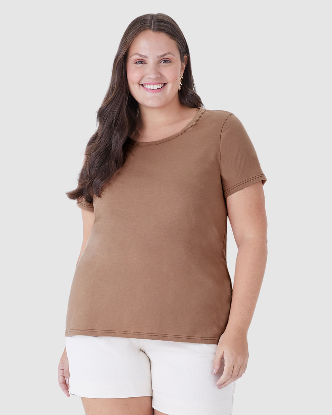 Blusa Básica Feminina Plus Size Decote Redondo Em Algodão - Imagem 6