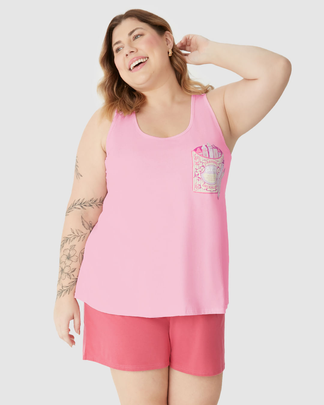 Pijama Curto Feminino Plus Size Beauty Dream Em Algodão