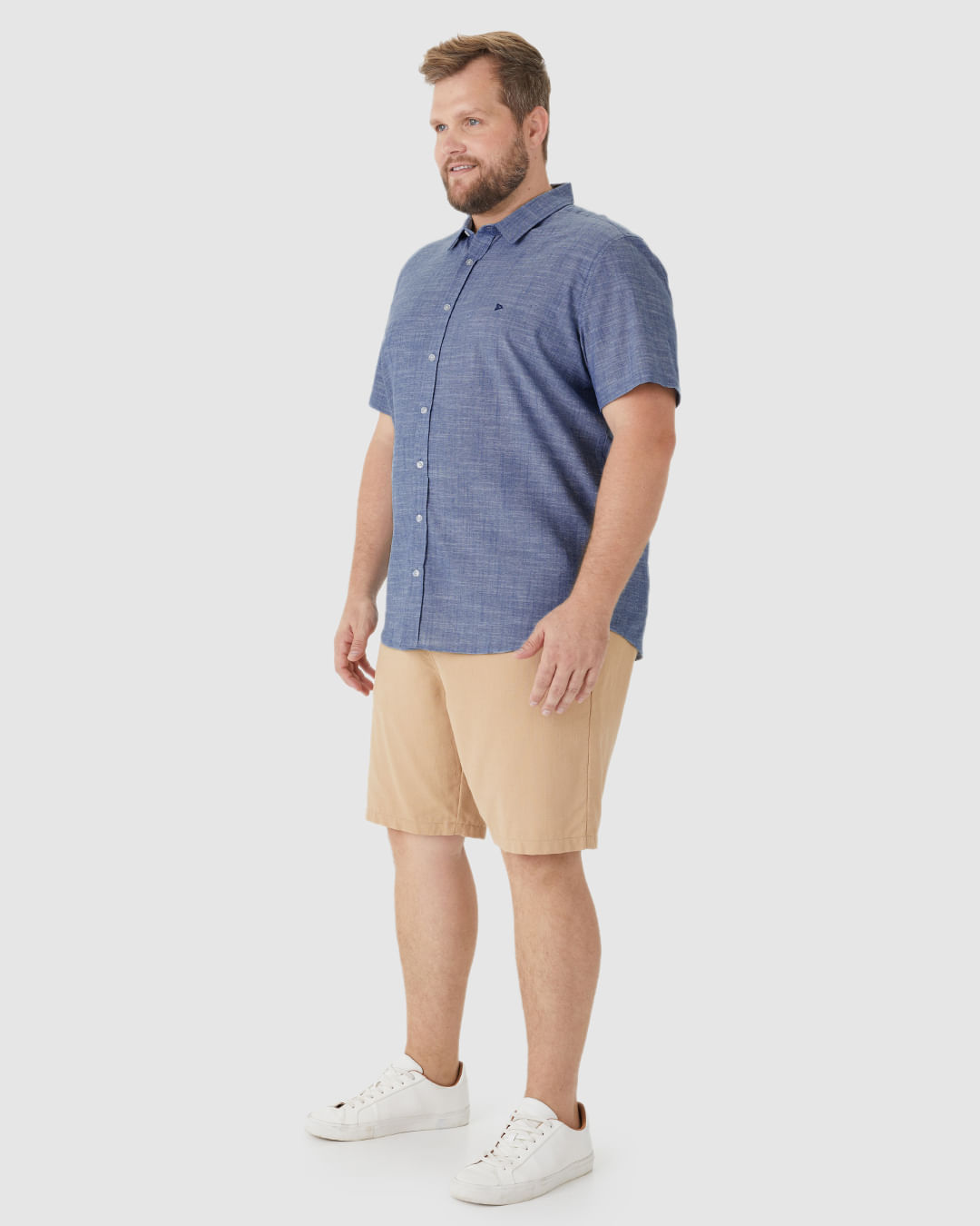 Camisa Masculina Plus Size Regular Abotoamento Frontal Em Algodão - Imagem 2