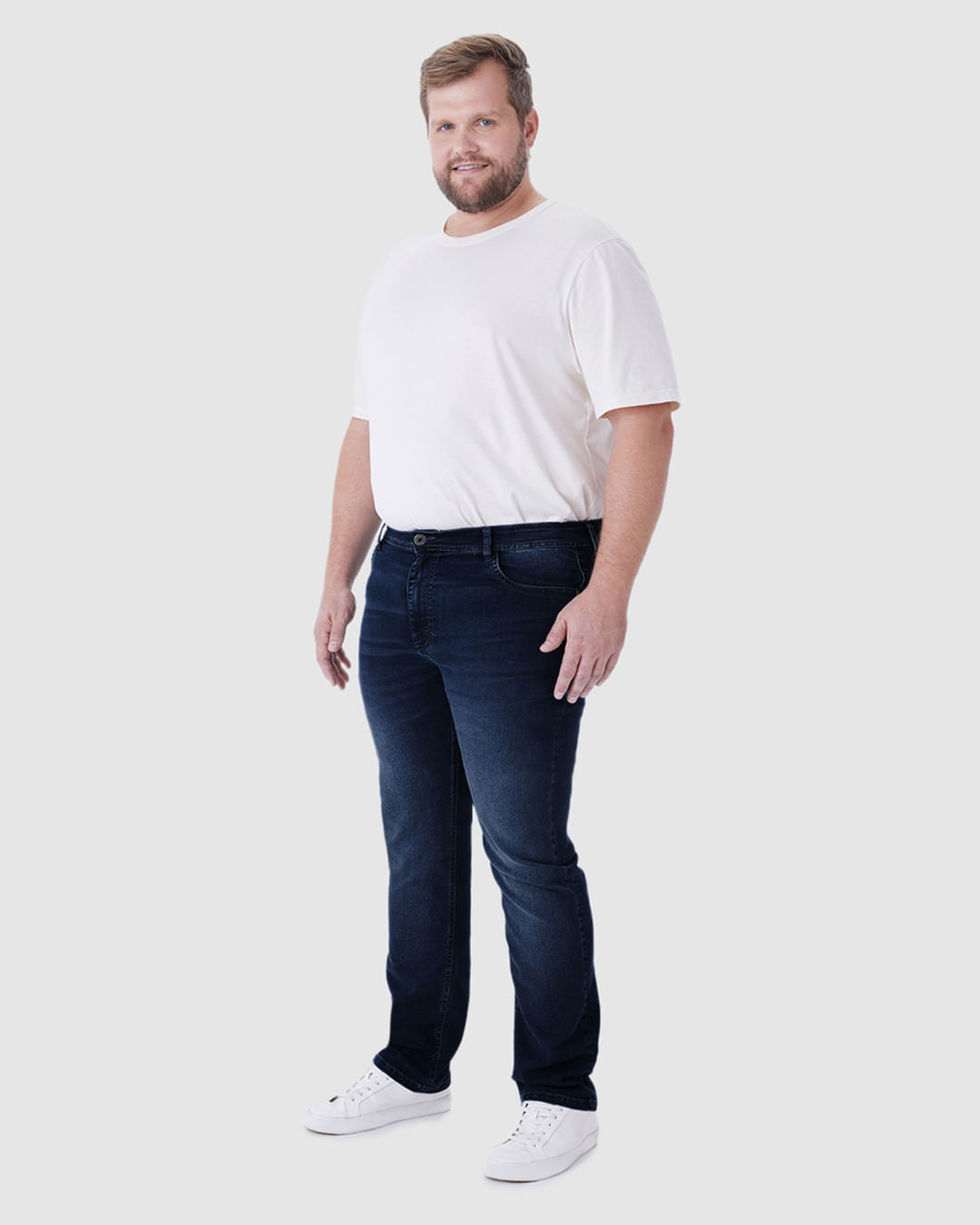 Calça Masculina Plus Size Slim Cintura Média Em Jeans Com Elastano - Imagem 12