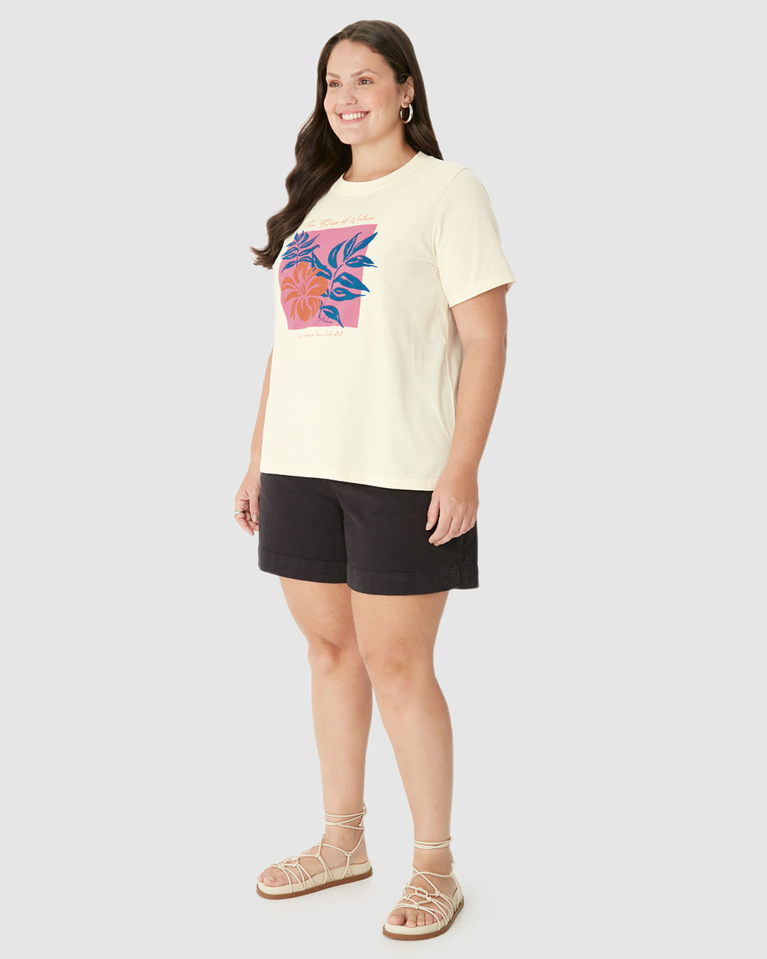 Camiseta Feminina Plus Size Ampla The Bliss Of Nature Em Algodão - Imagem 17