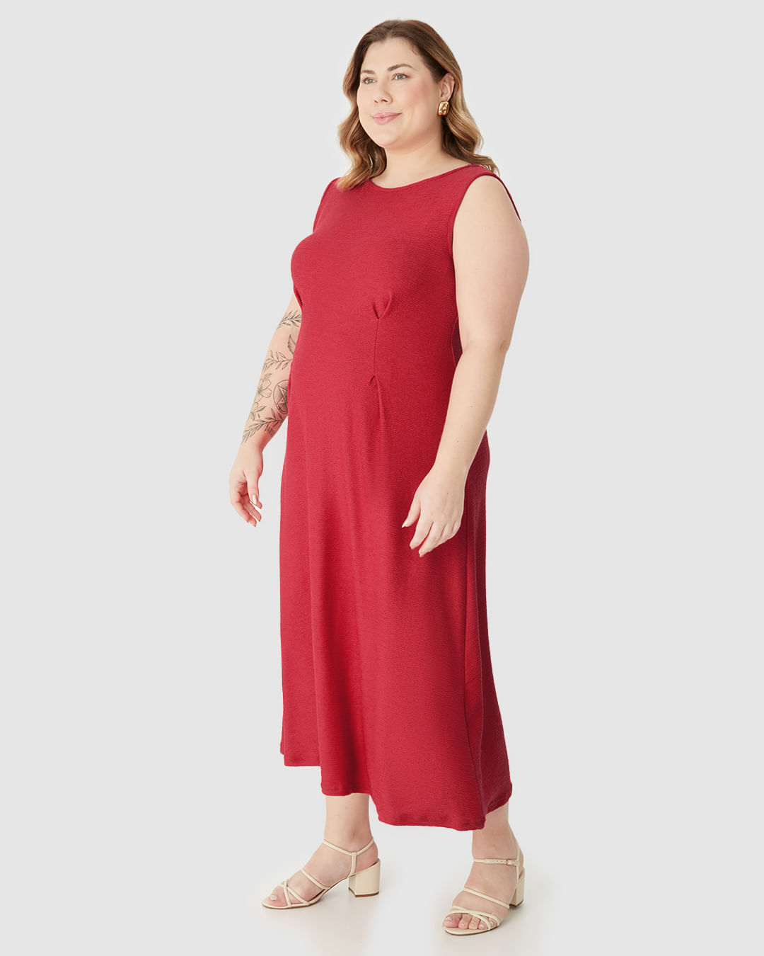 Vestido Midi Feminino Plus Size Acinturado Em Malha Viscose Texturizada - Imagem 22