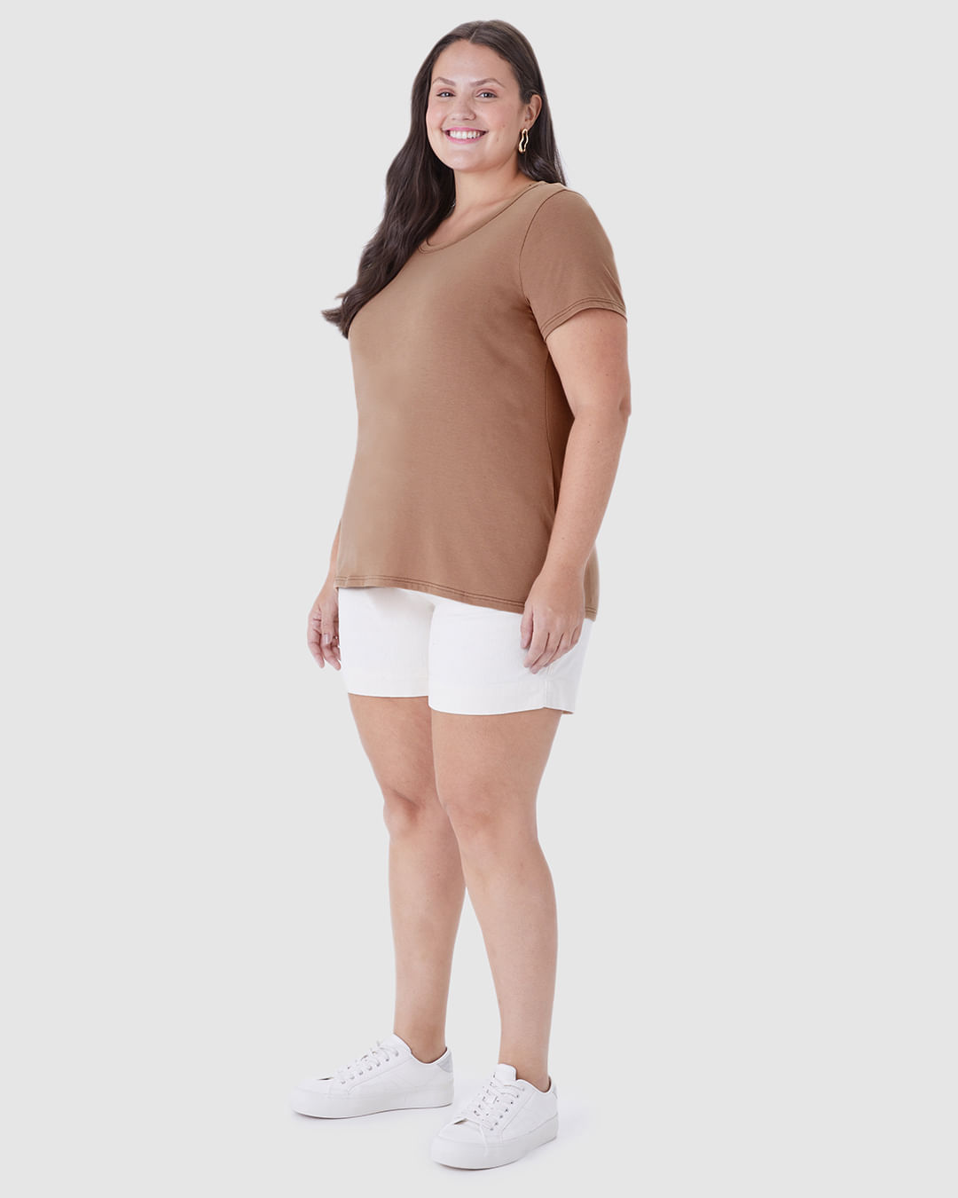Blusa Básica Feminina Plus Size Decote Redondo Em Algodão - Imagem 7