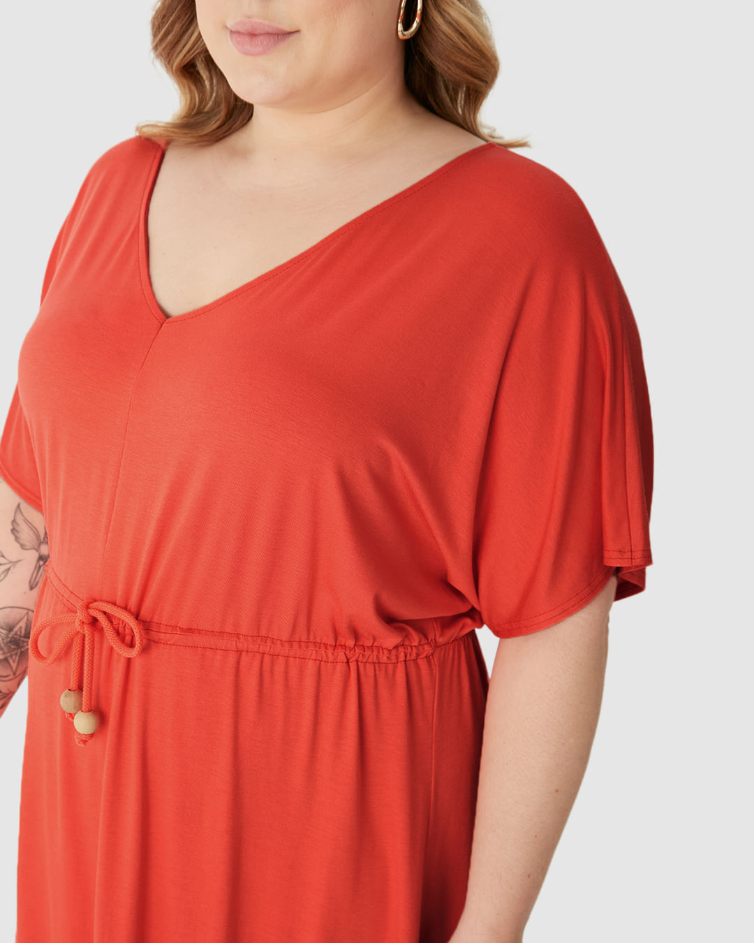 Vestido Feminino Plus Size Cadarço E Amarração Frontal Em Viscose Stretch - Imagem 18