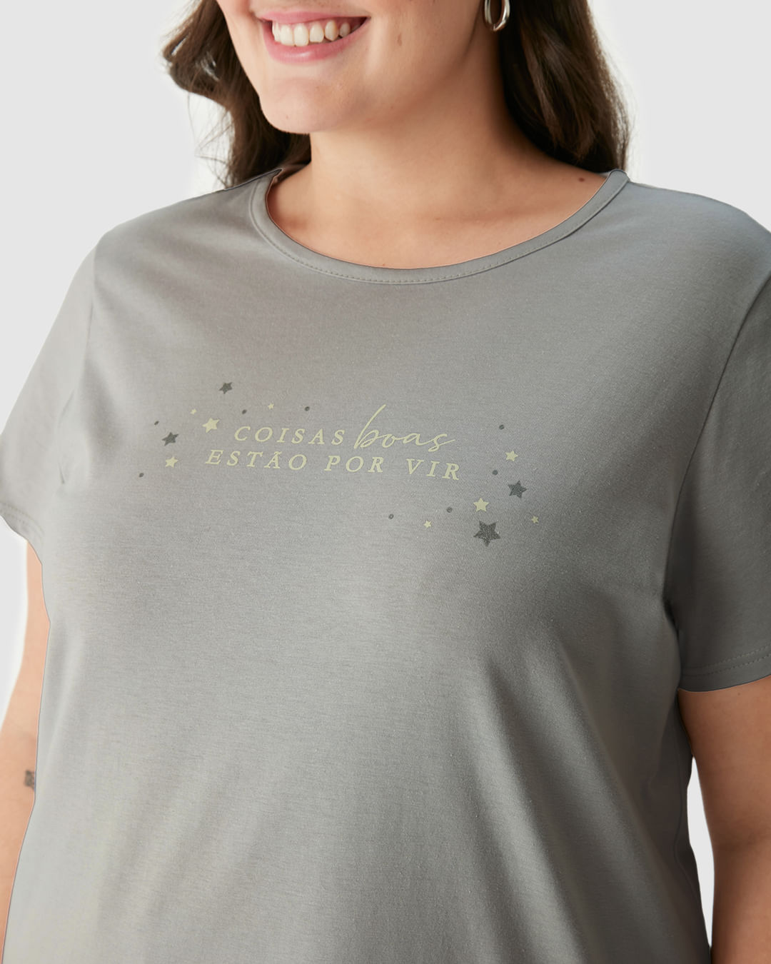 Pijama Curto Feminino Plus Size Coisas Boas Estão Por Vir Em Algodão - Imagem 8