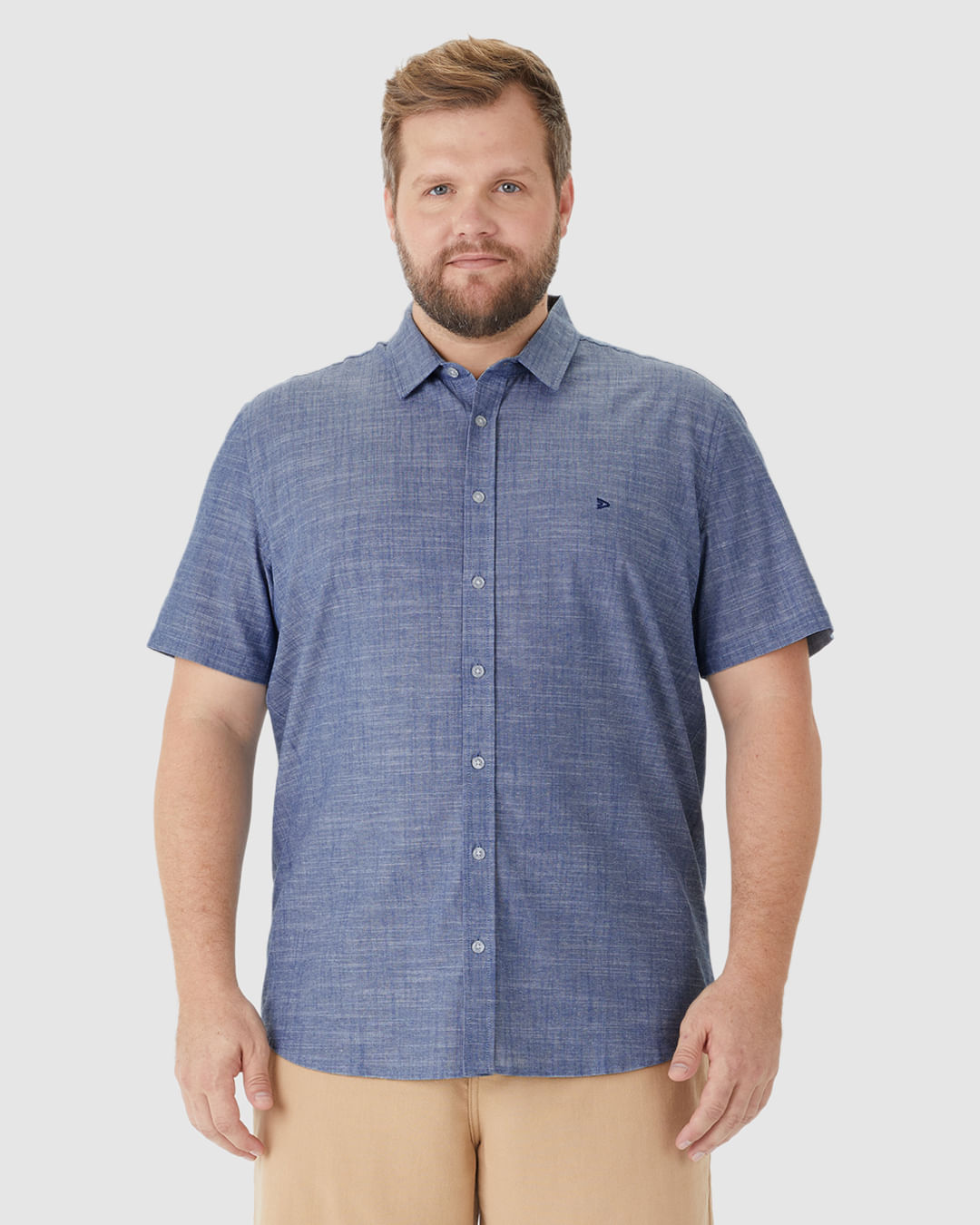 Camisa Masculina Plus Size Regular Abotoamento Frontal Em Algodão - Imagem 19