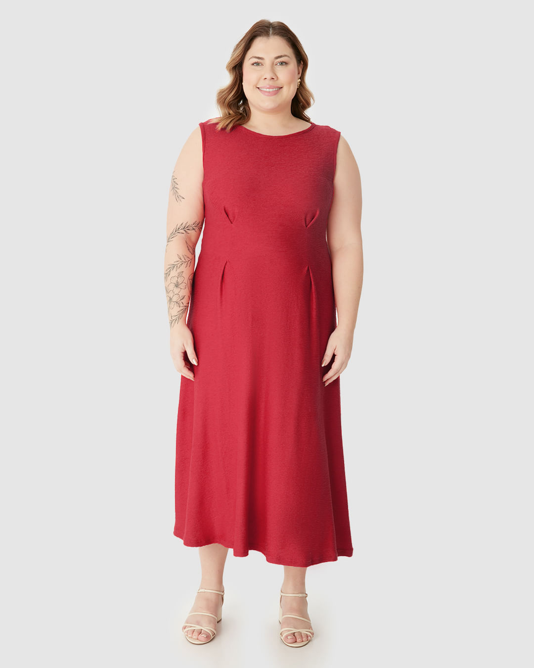 Vestido Midi Feminino Plus Size Acinturado Em Malha Viscose Texturizada - Imagem 14