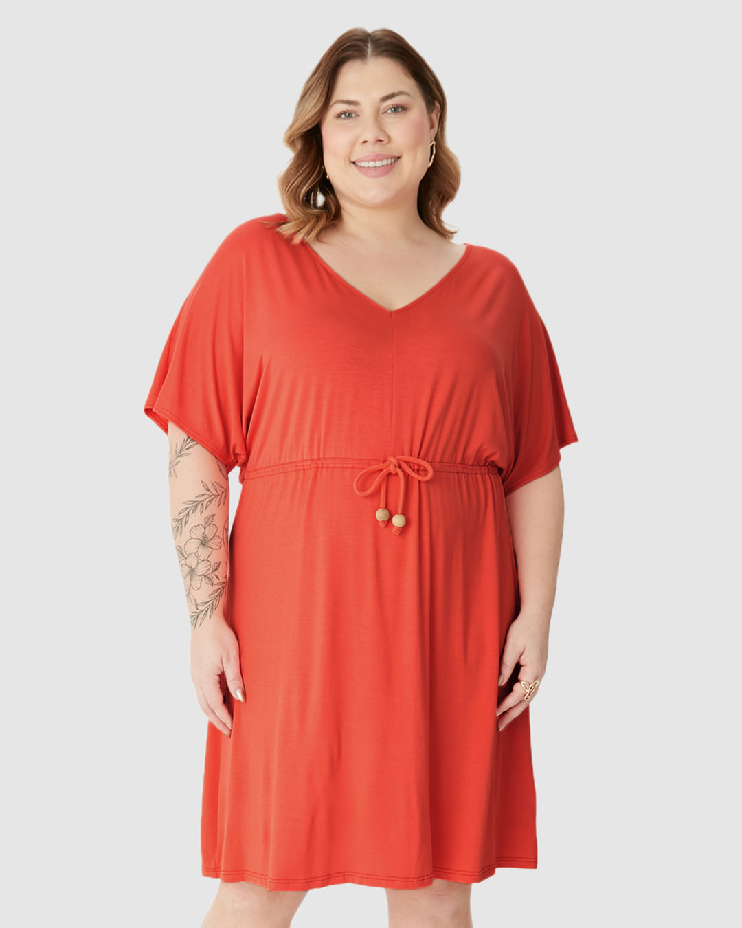 Vestido Feminino Plus Size Cadarço E Amarração Frontal Em Viscose Stretch - Imagem 4