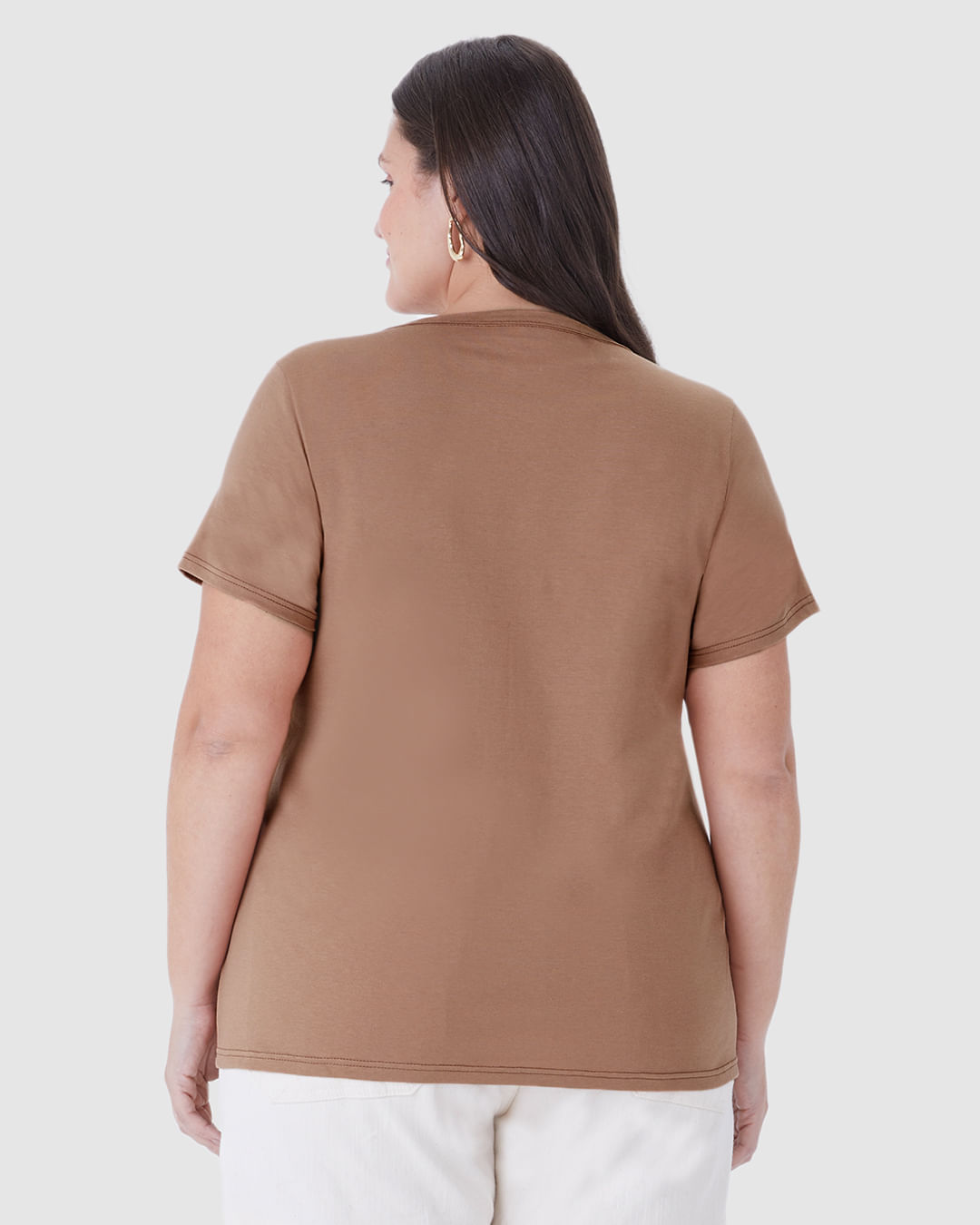 Blusa Básica Feminina Plus Size Decote Redondo Em Algodão - Imagem 5
