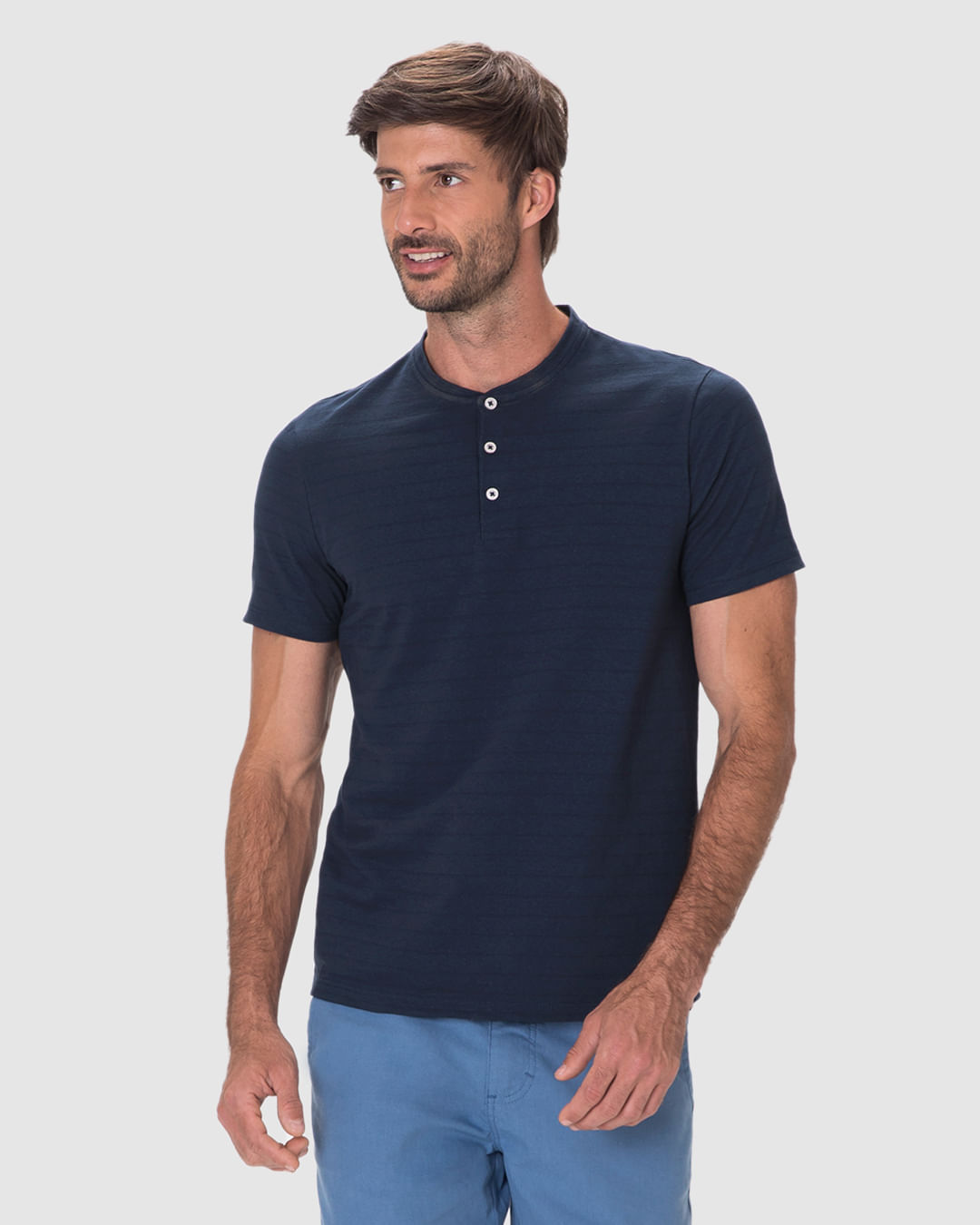 Camiseta Masculina Slim Peitilho Frontal Em Malha Linho Texturizada