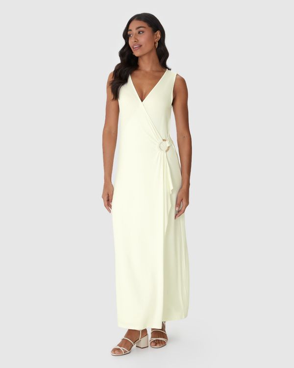 Vestido Midi Feminino Transpassado Detalhe Com Argola Em Viscose Stretch Off White - P