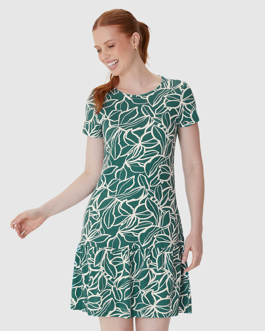 Vestido Feminino Evasê Estampado Barra Franzida Em Viscose Stretch - Imagem 7