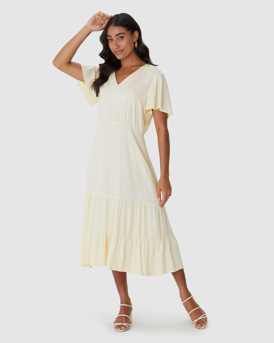 Vestido Midi Feminino Marias Acinturado em Viscose Sarjada