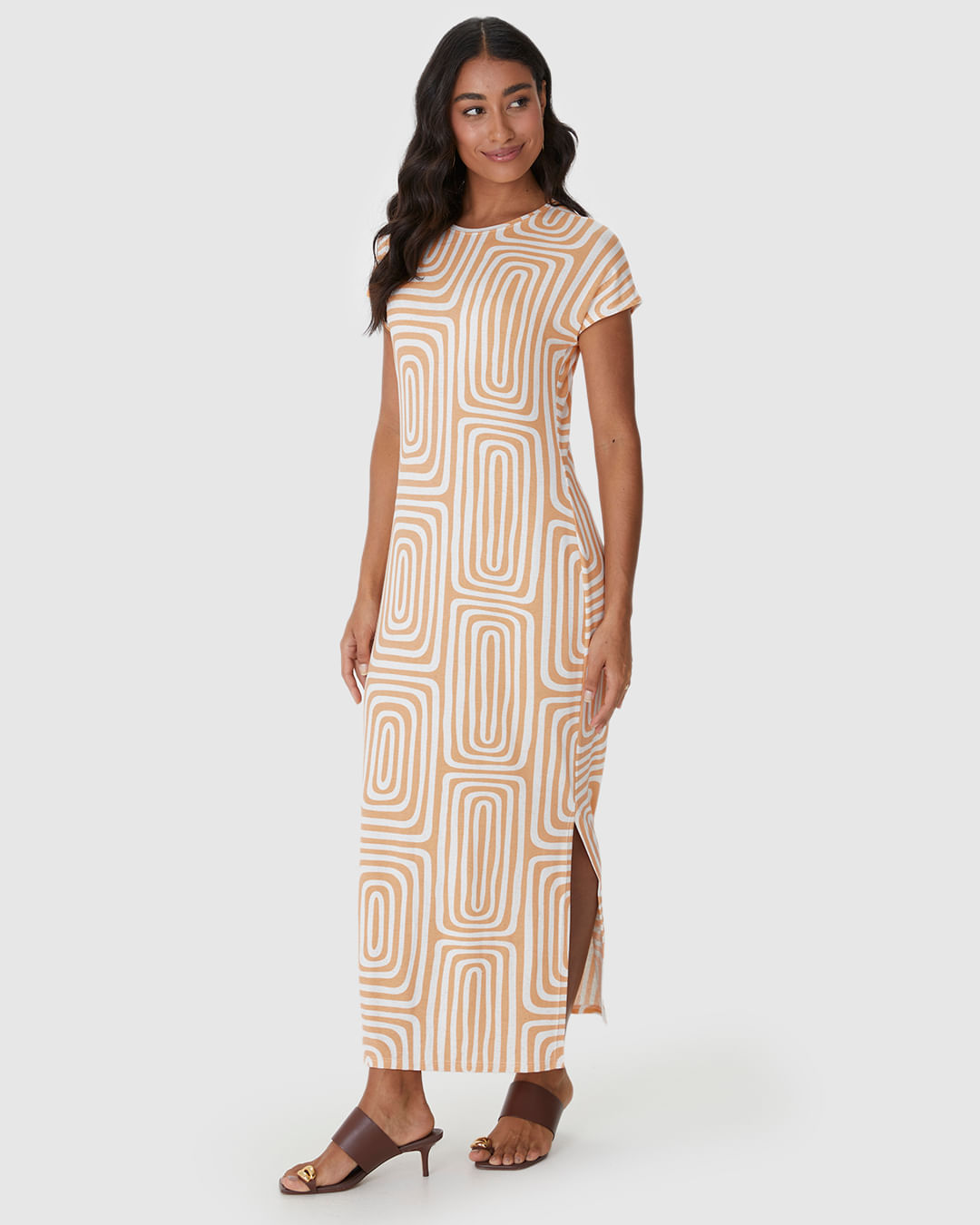 Vestido Midi Feminino Fenda Lateral Em Malha Viscolinho Stretch - Imagem 7