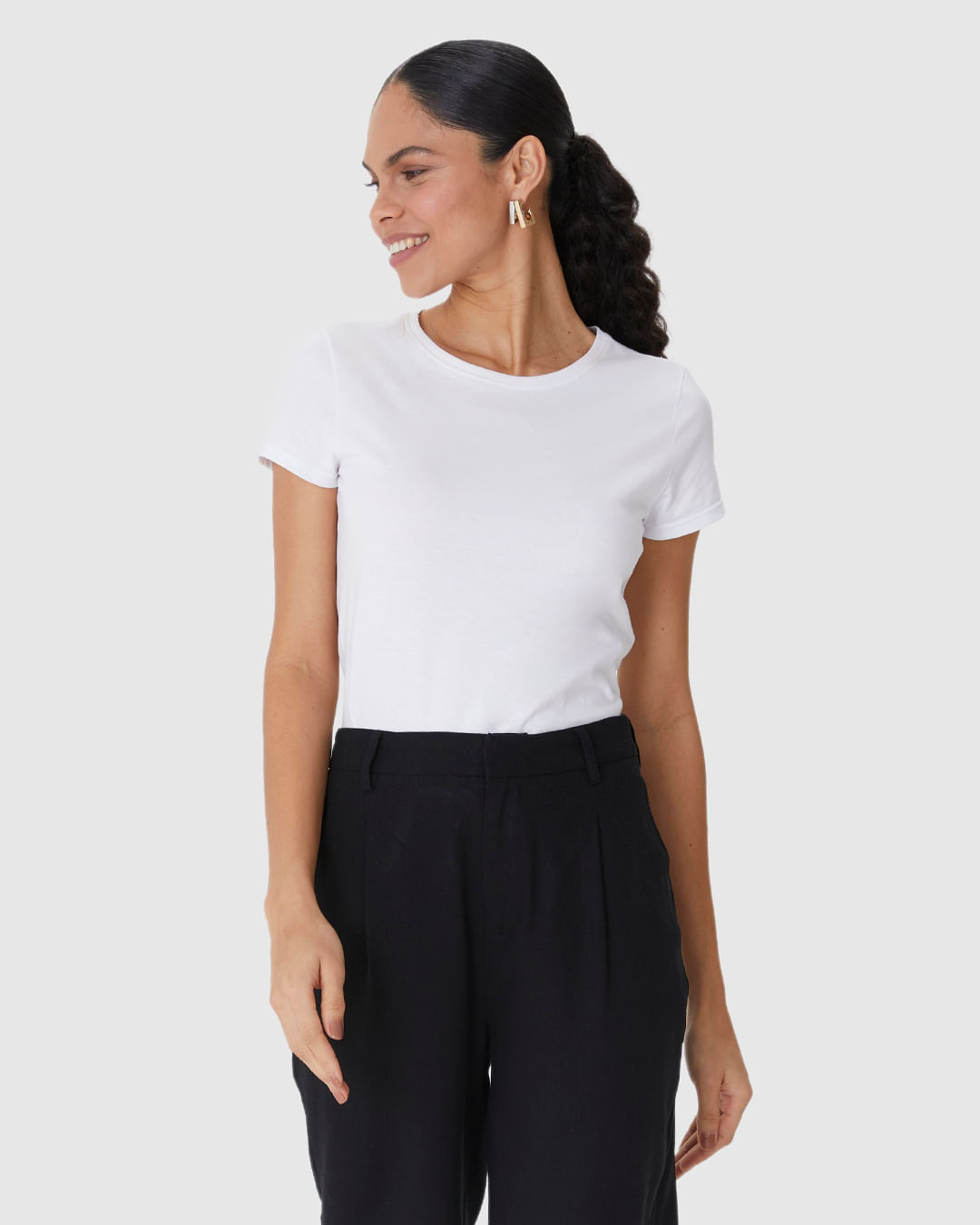 Blusa Básica Feminina Baby Look Em Malha Algodão Pima