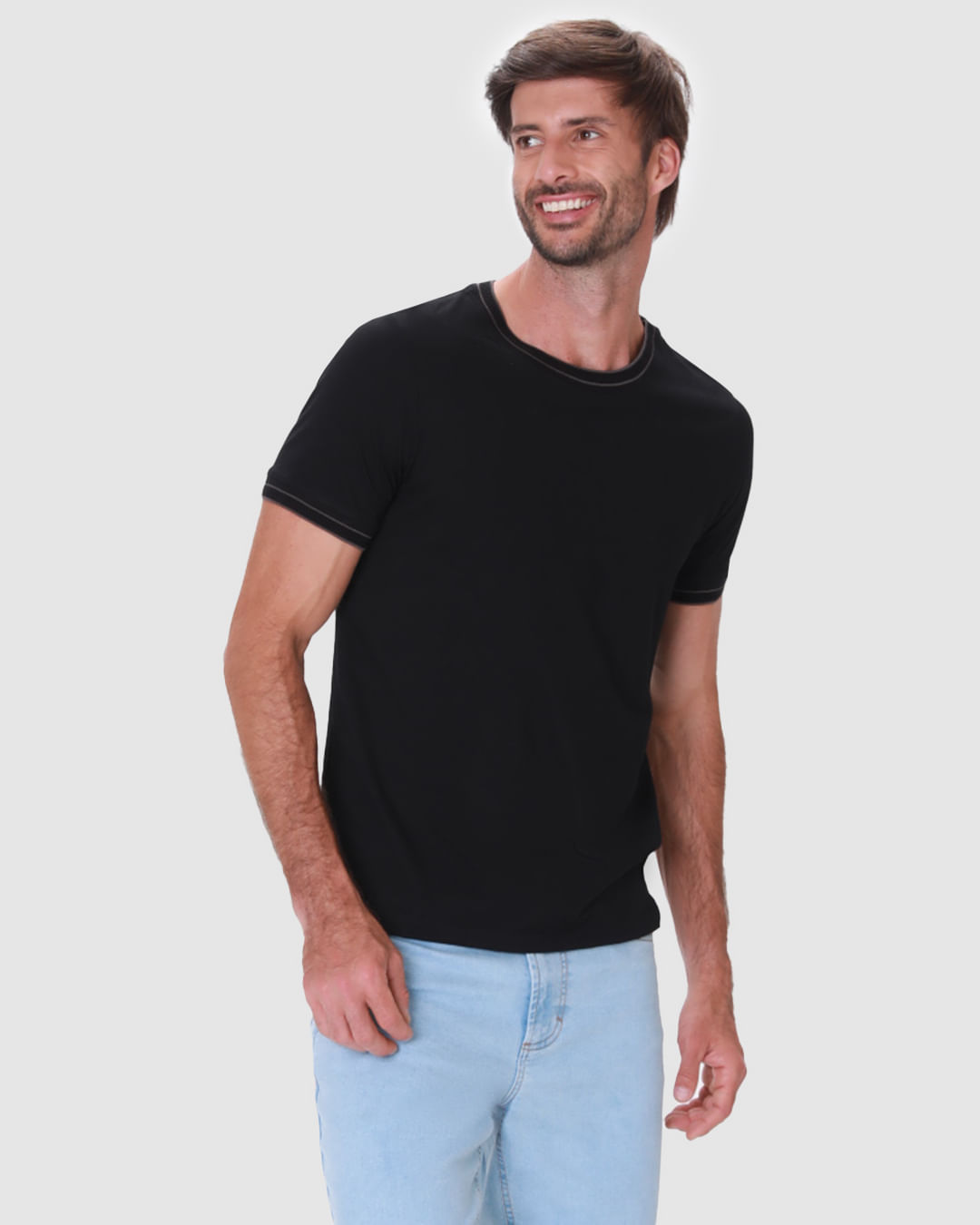 Camiseta Masculina Slim Detalhe Retilínea Costura Contraste Em Algodão - Imagem 16